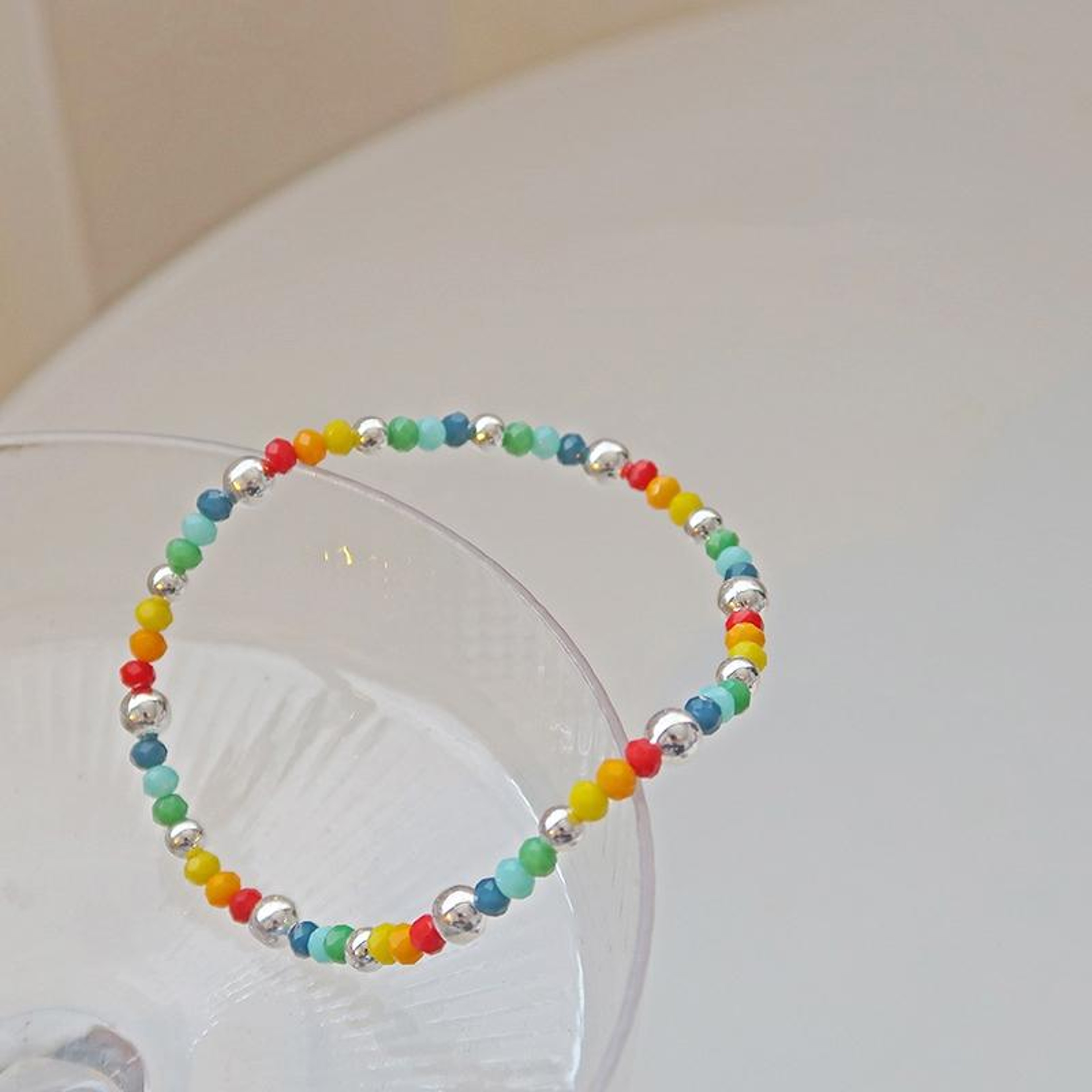 Silver Plated Smile Beaded Bracelet Rainbow Stretch Stackable Bracelet For Women 6