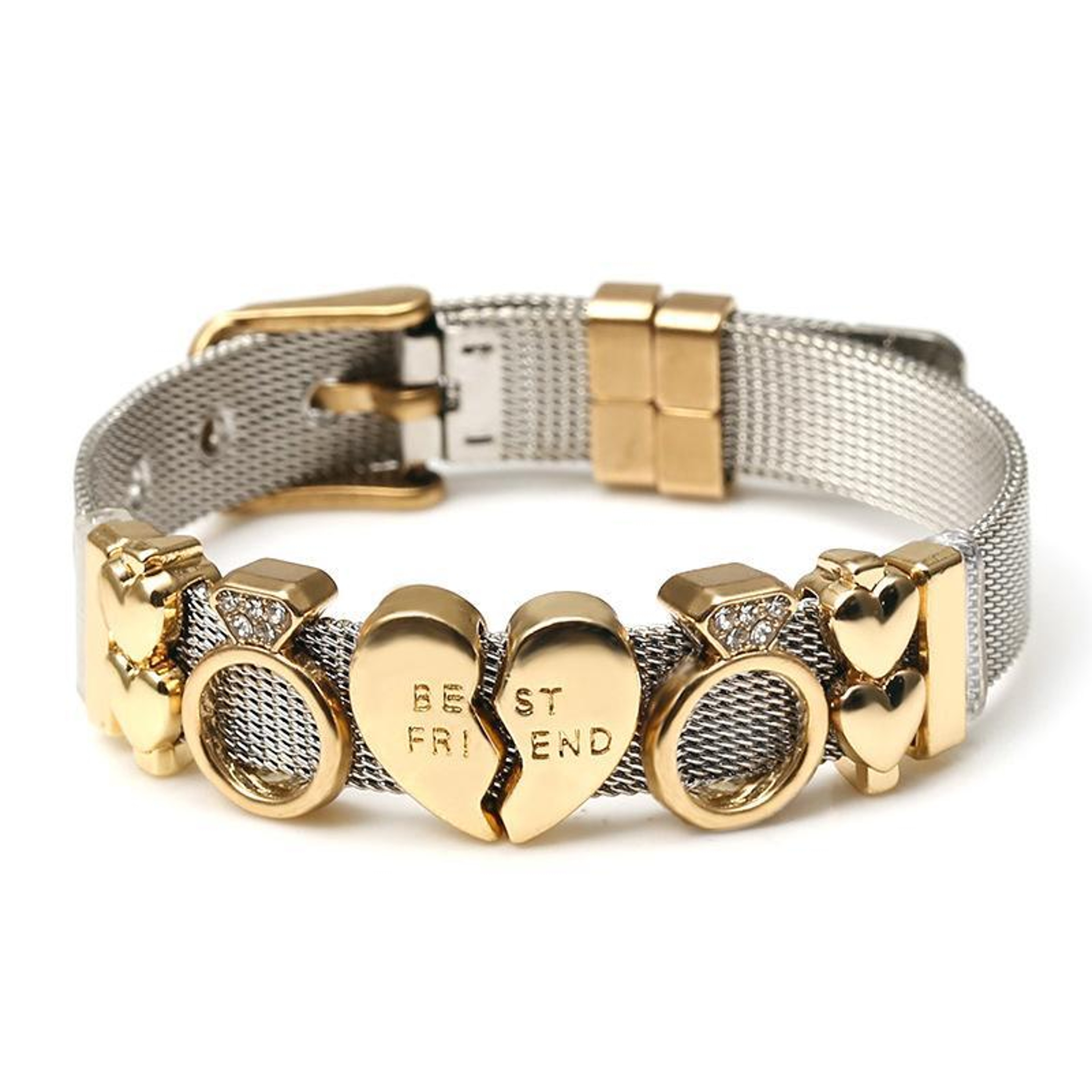 Two Tone Stainless Steel Bracelet Heart Mesh Couple Bracelet With Electroplated Finish 0