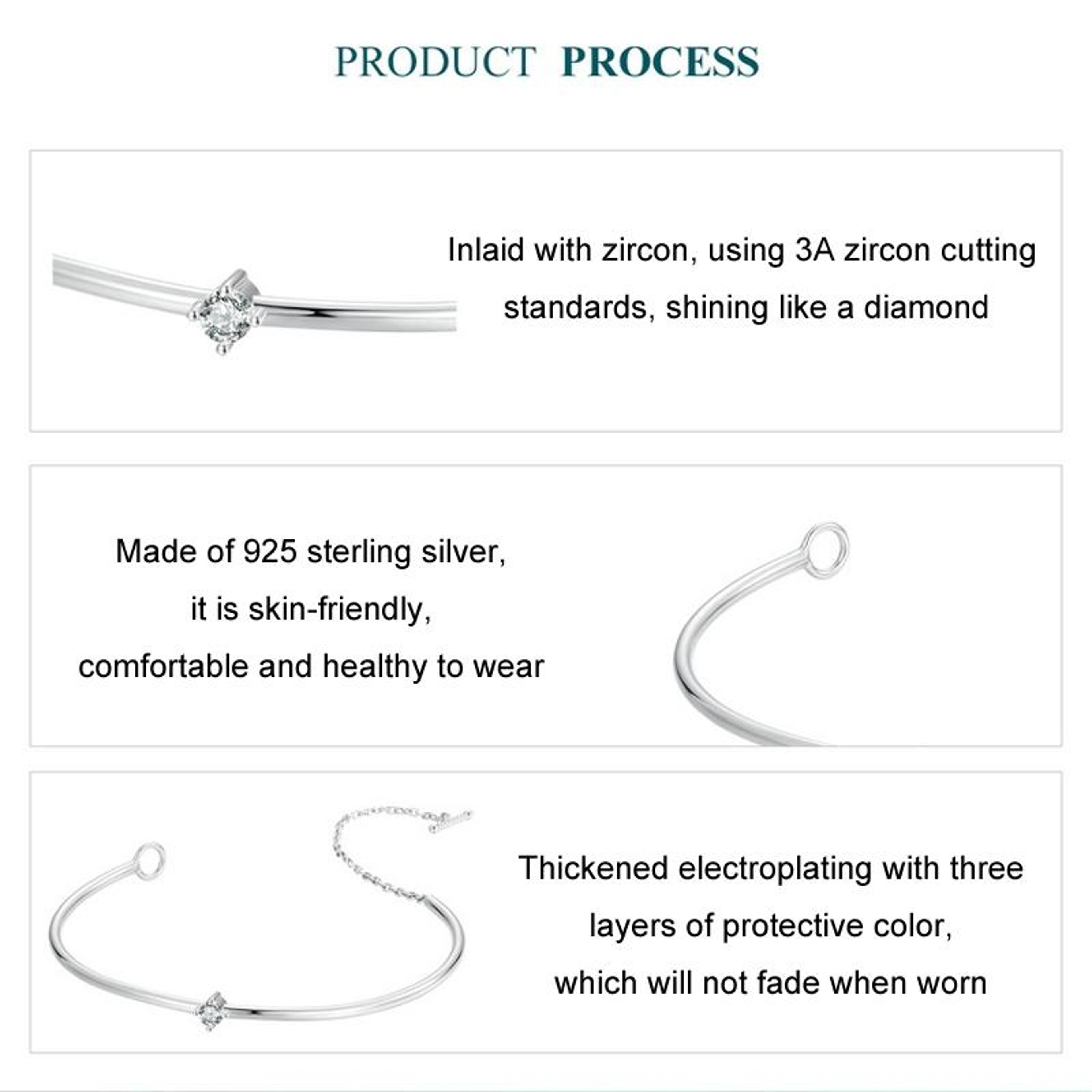 Silver Bracelet Platinum Plated Zircon Thin Bracelet For Women 4