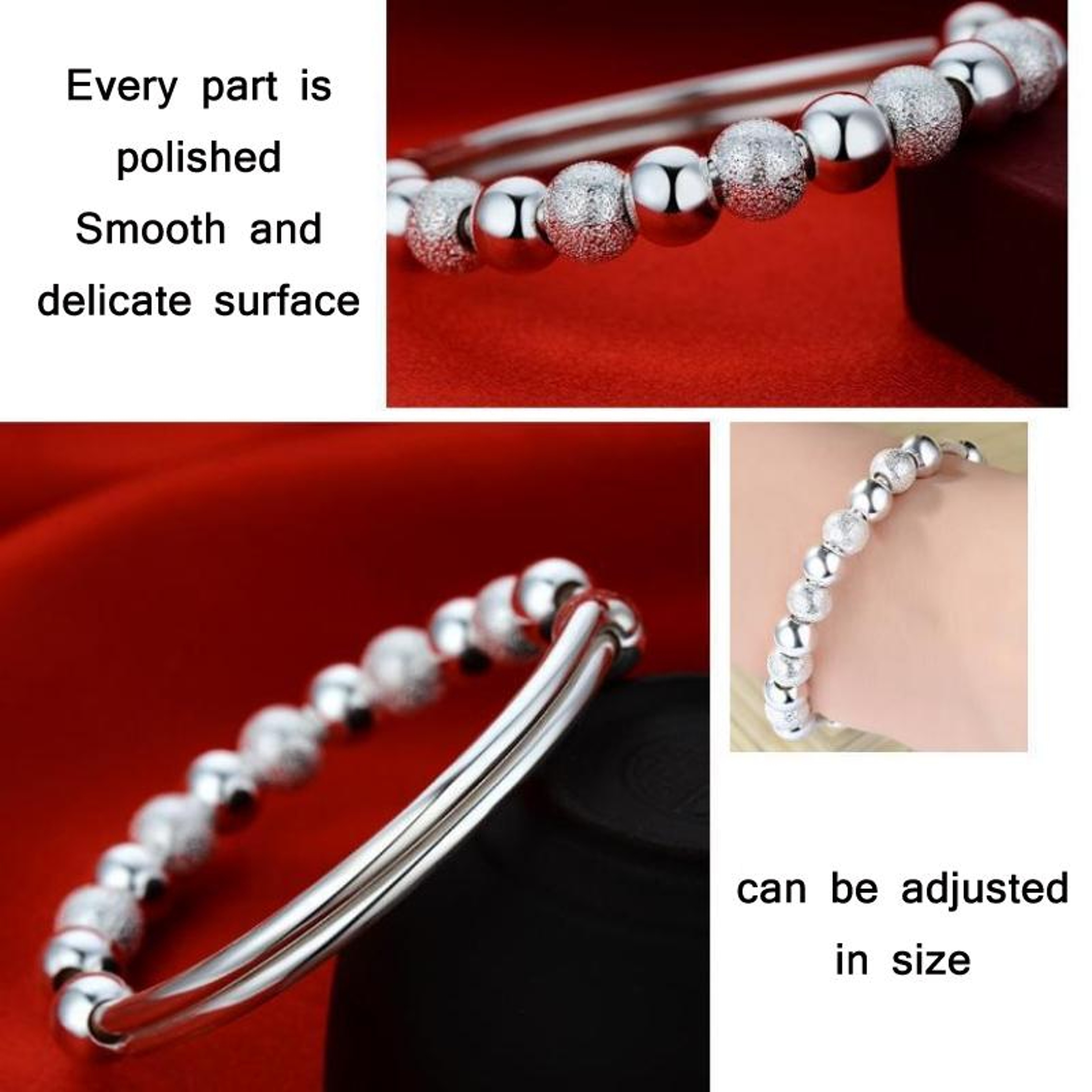 Elegant Beaded Bracelet Set for Women Silver Plated Women's Copper Bracelet 2 PCS Stackable Jewelry – view 3