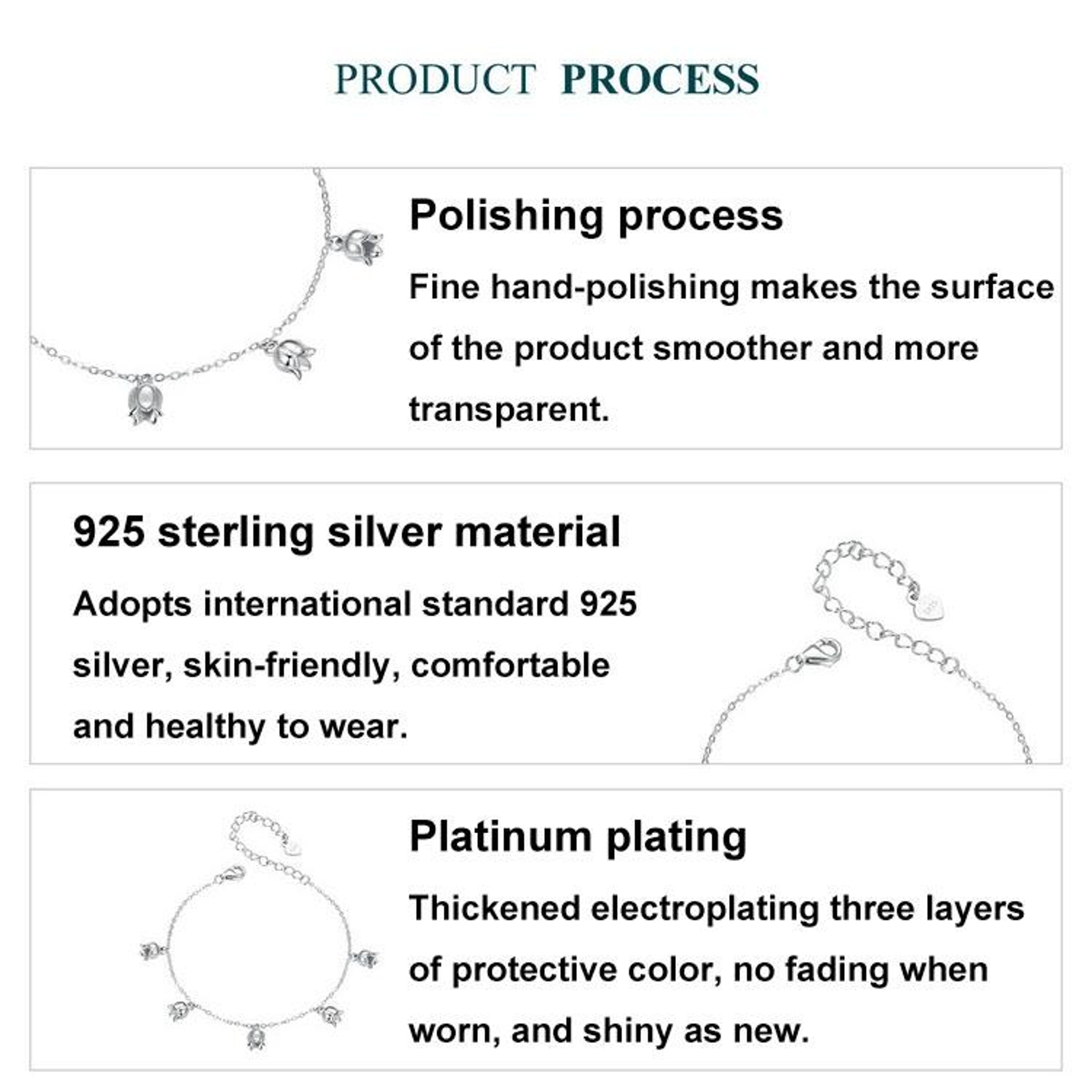 Silver Lily Of The Valley Bracelet Platinum Plated Floral Bracelet For Women 3