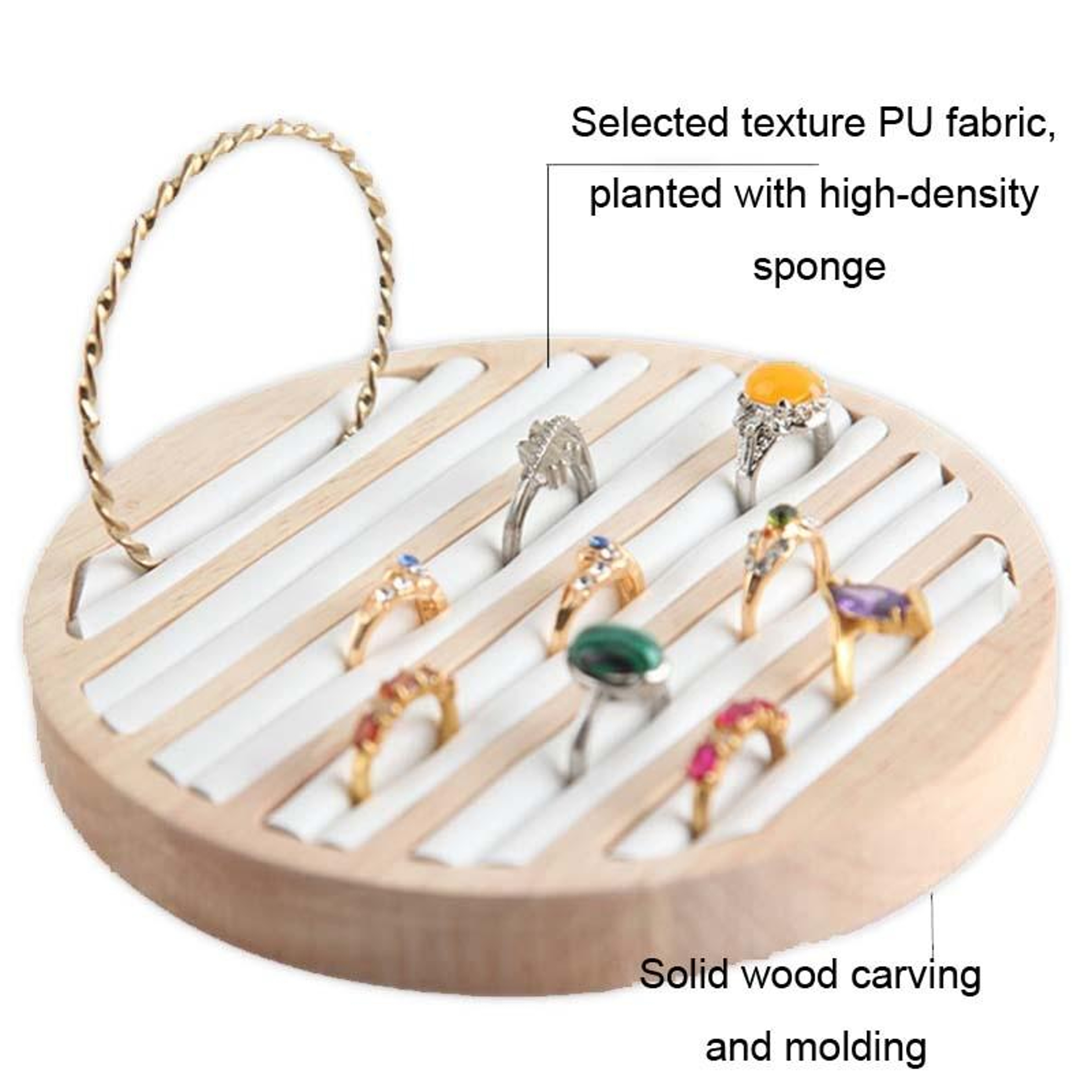 Solid Wood Jewelry Display Tray With Velvet Ring And Bracelet Organizer 4