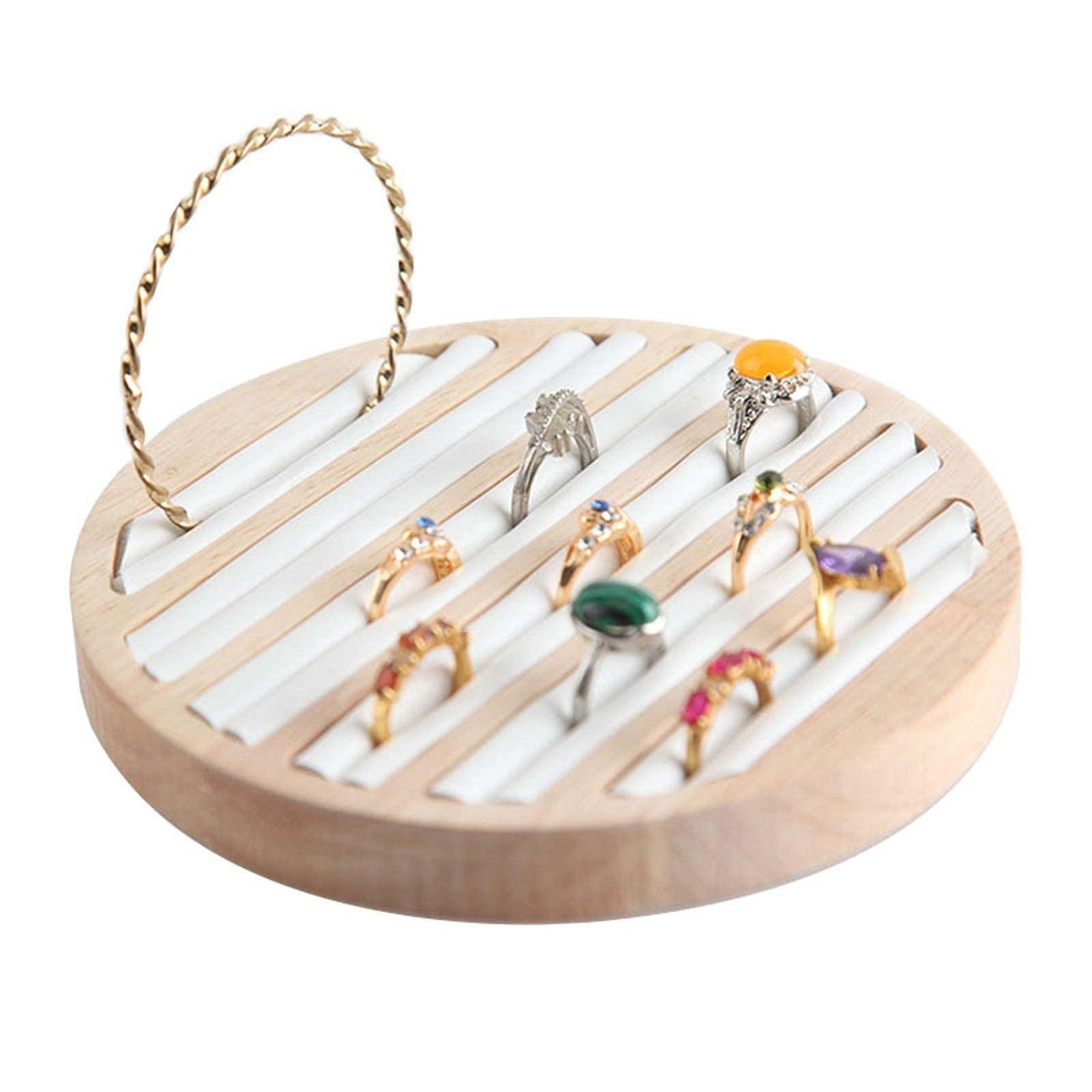 Solid Wood Jewelry Display Tray With Velvet Ring And Bracelet Organizer 7
