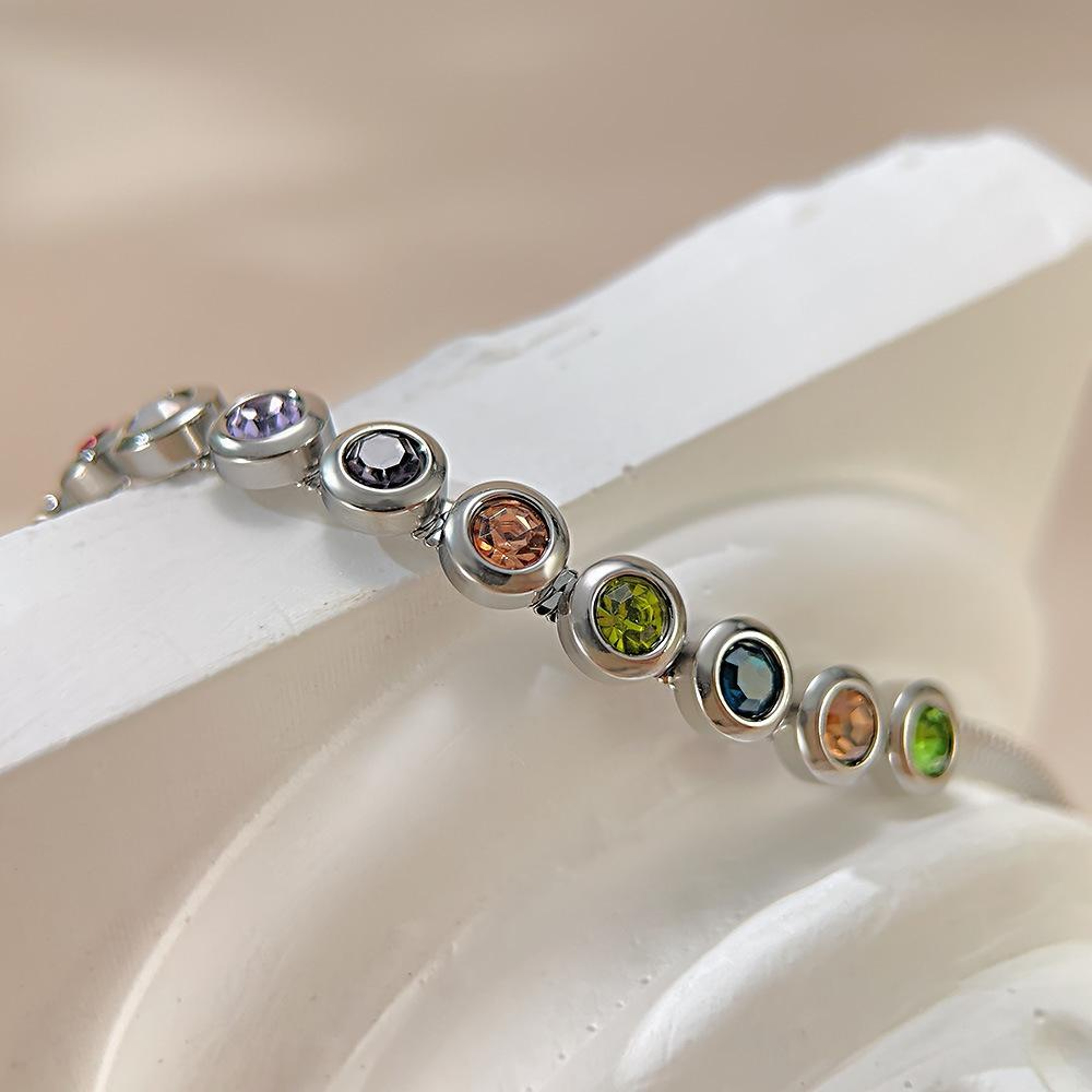 Colorful Zirconia Bracelet Stainless Steel Flat Chain Bracelet For Women And Men 1