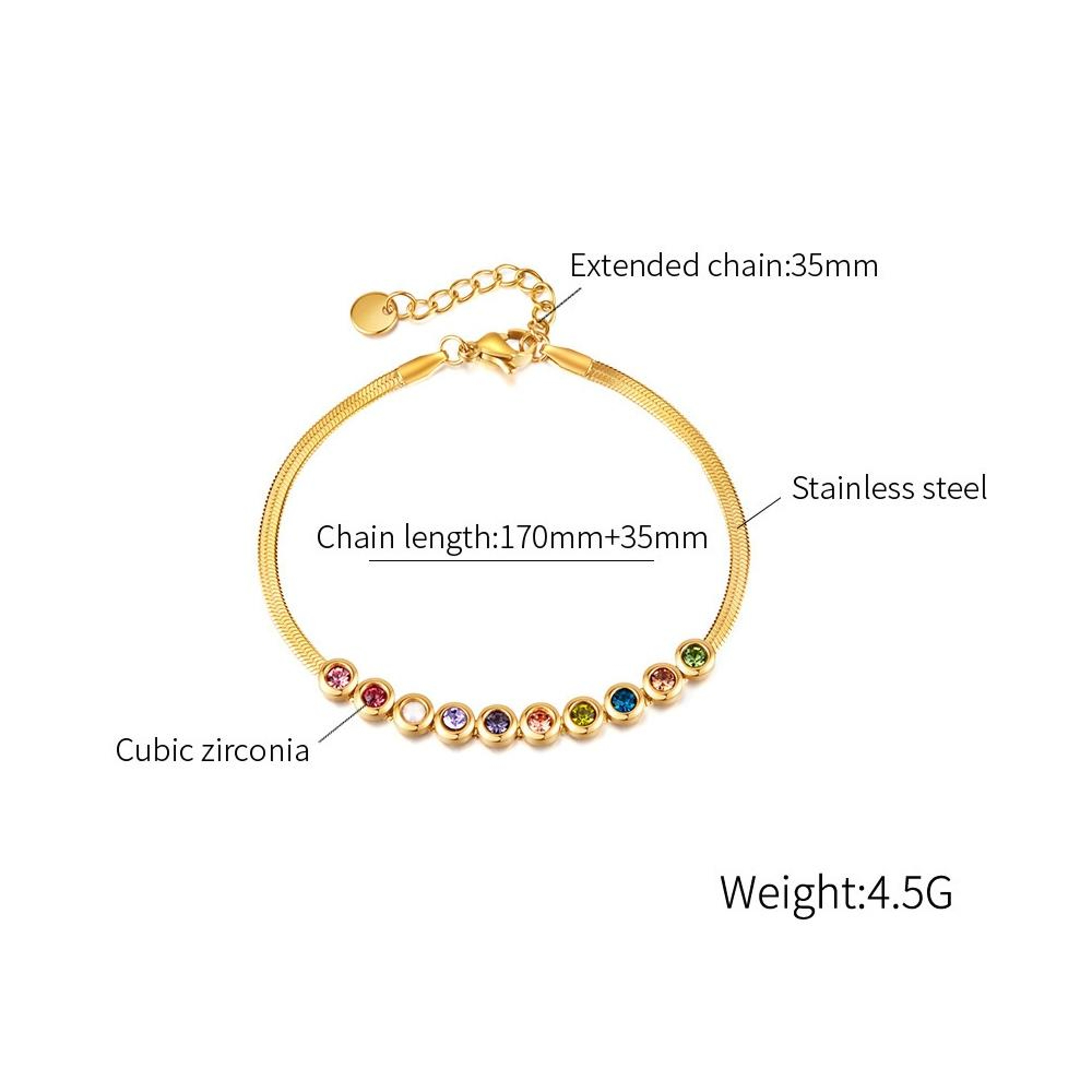 Colorful Zirconia Bracelet Stainless Steel Flat Chain Bracelet For Women And Men 3