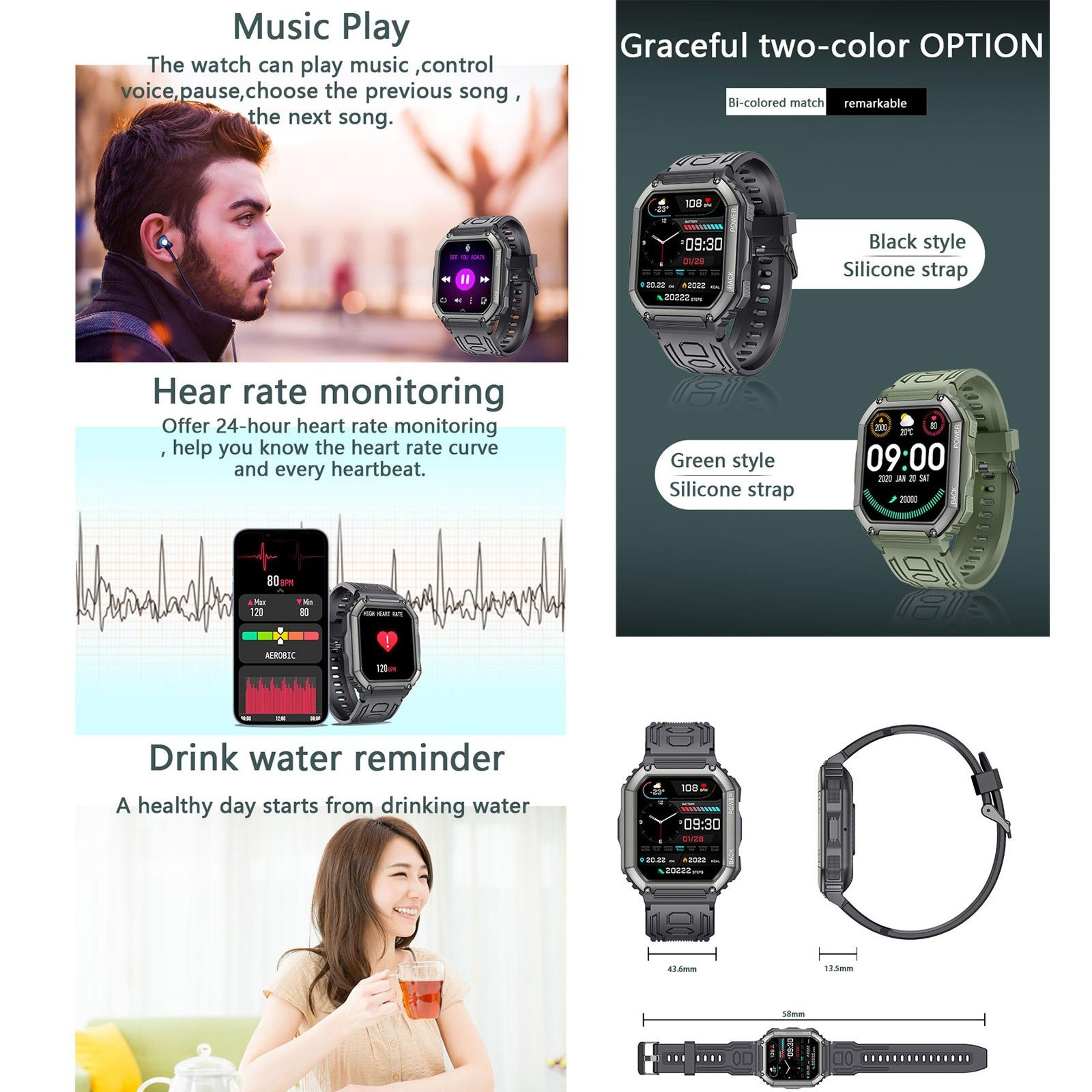 KR06 Smart Watch with Bluetooth Calling Smartwatch, Heart Rate Monitor & IP67 Waterproof Fitness Tracker – view 5