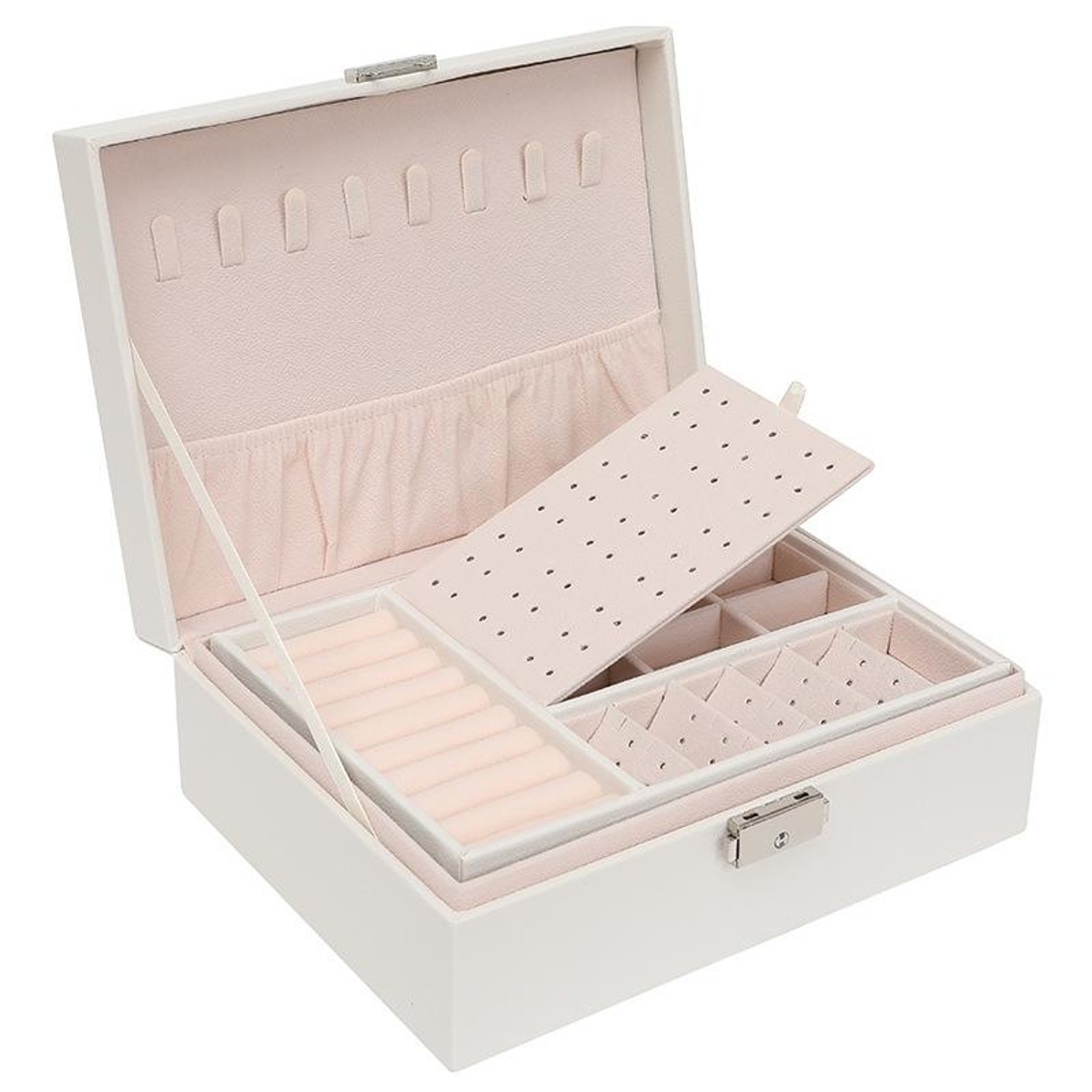 Double Layer Jewelry Box With Lock Premium PU Leather Jewelry Storage Organizer 7