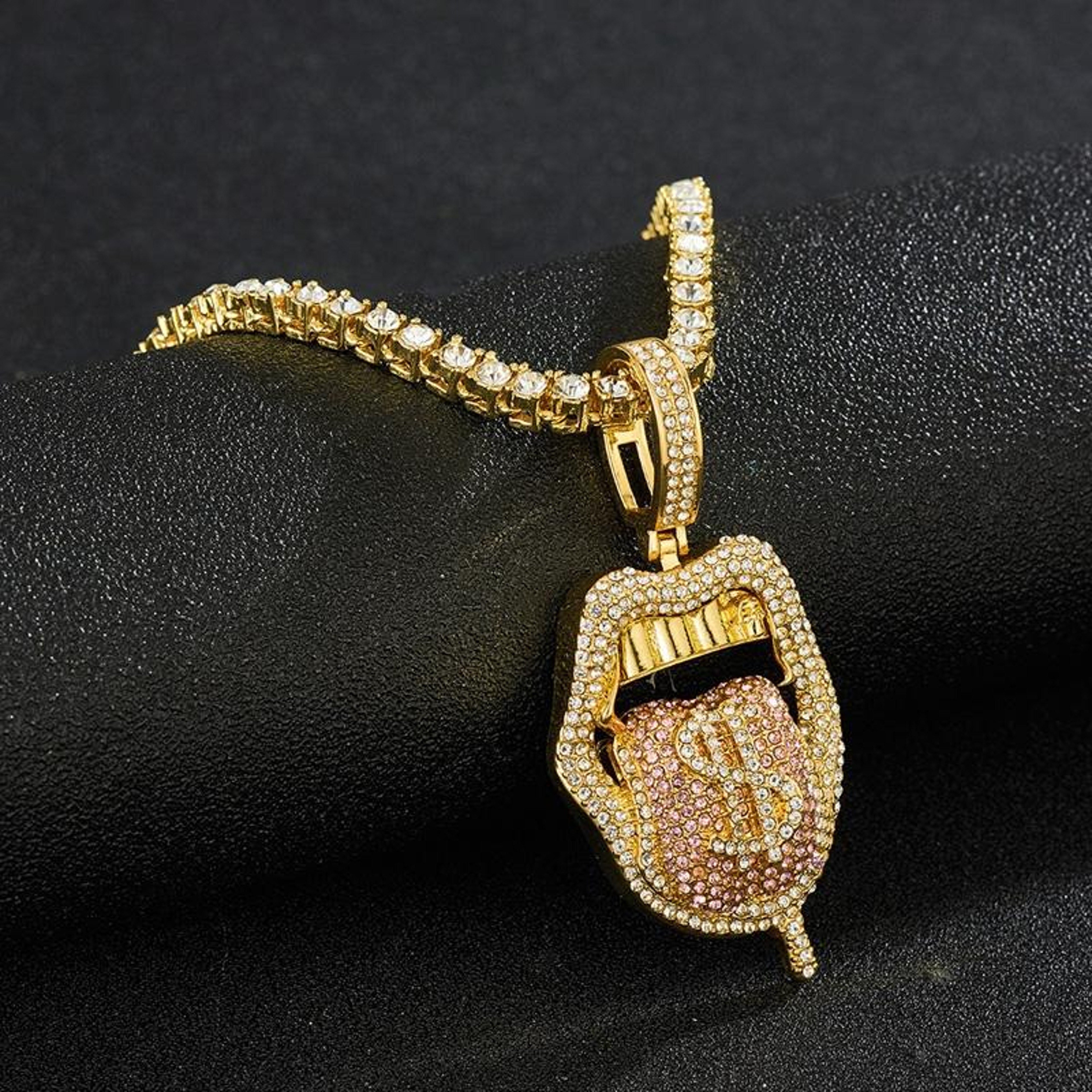 Skull Tongue Pendant Necklace Rhinestone Gothic Chain for Women and Men – view 10