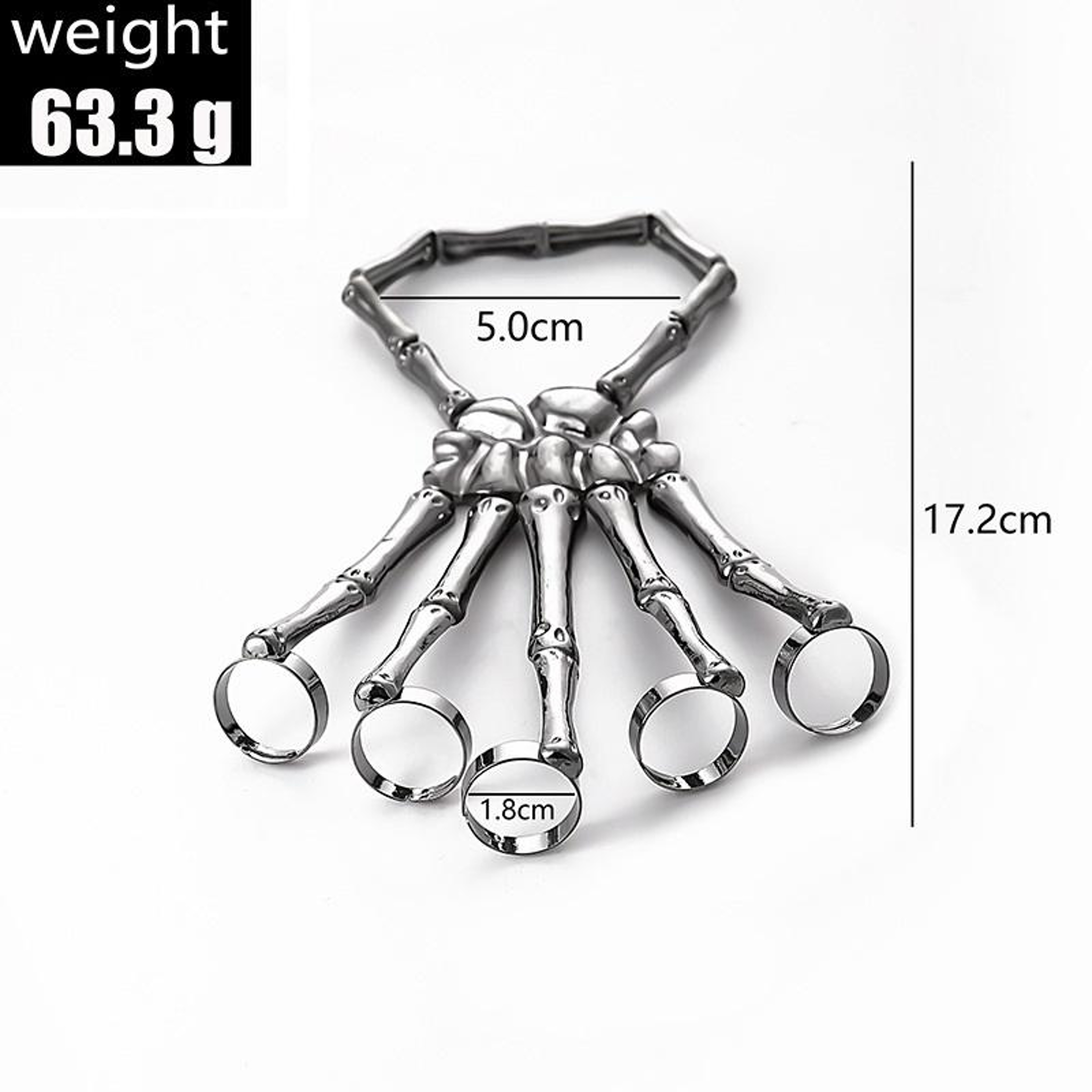 Punk Skull Hand Bone Five Finger Ring Adjustable Skull Ring Gothic Jewelry 2
