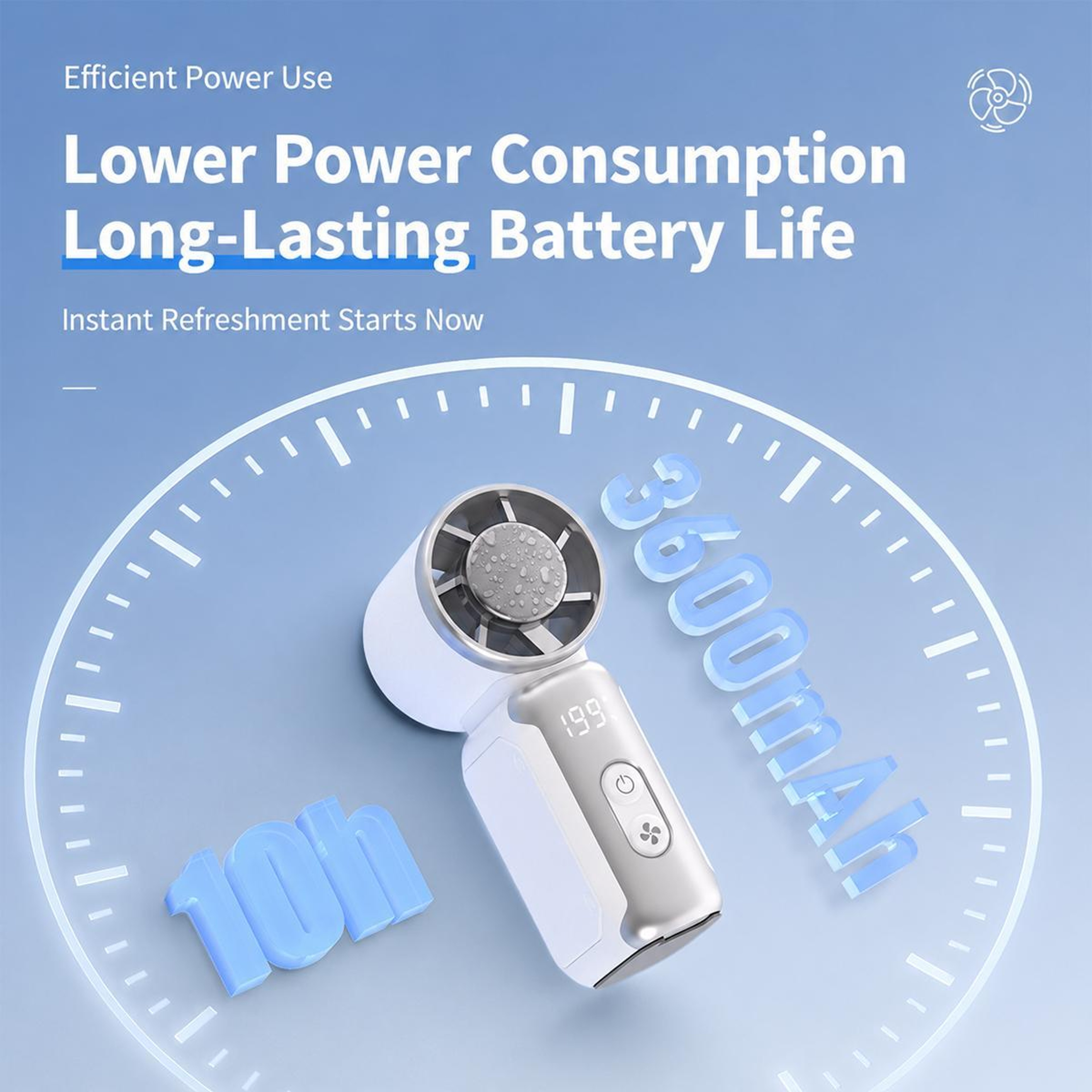 K813 Mini Cooling Fan Rechargeable Portable Fan with Digital Display and Ice Cooling Technology – view 11