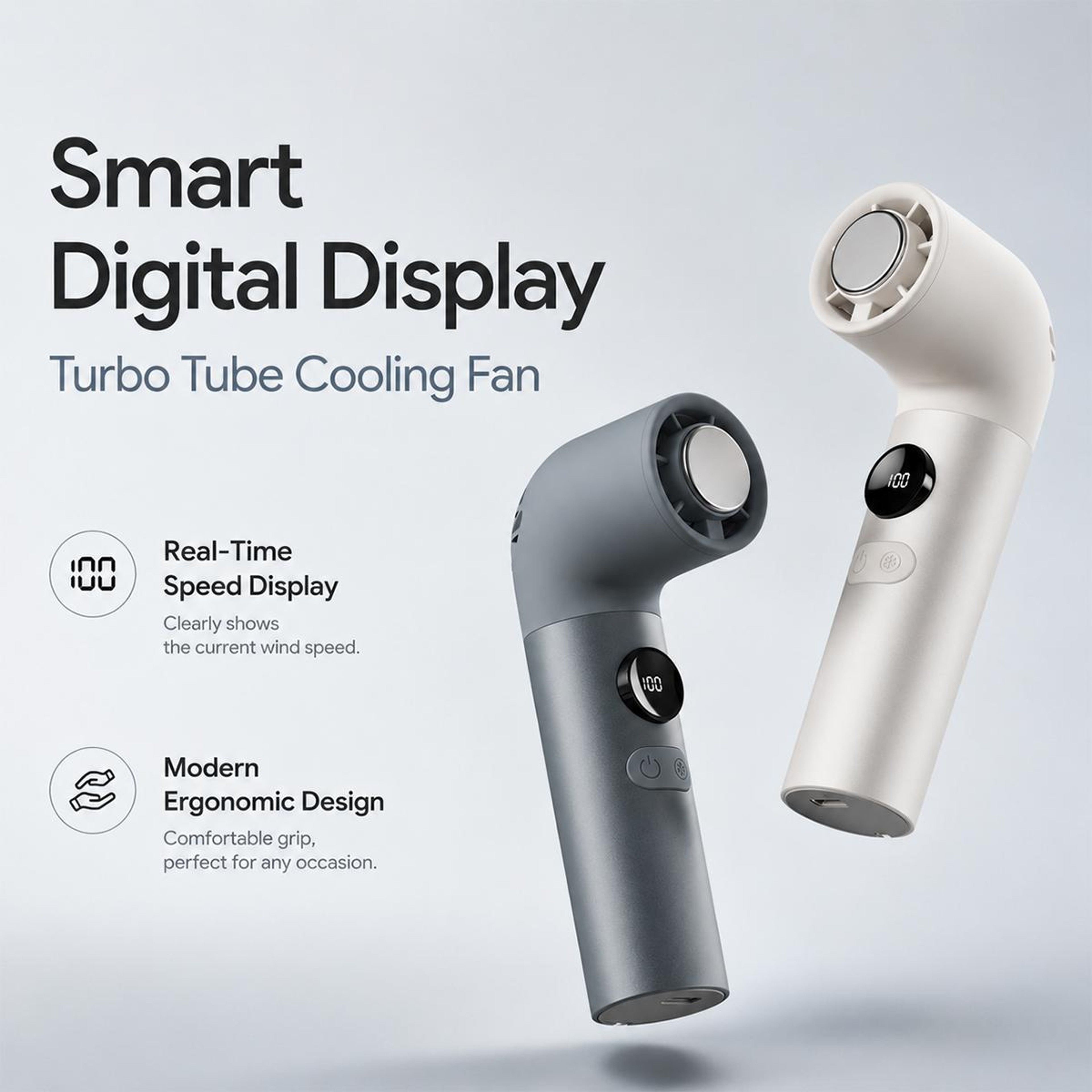 H27 Portable Handheld Fan With Digital Display Mini Cooling Fan USB Type C Rechargeable 1