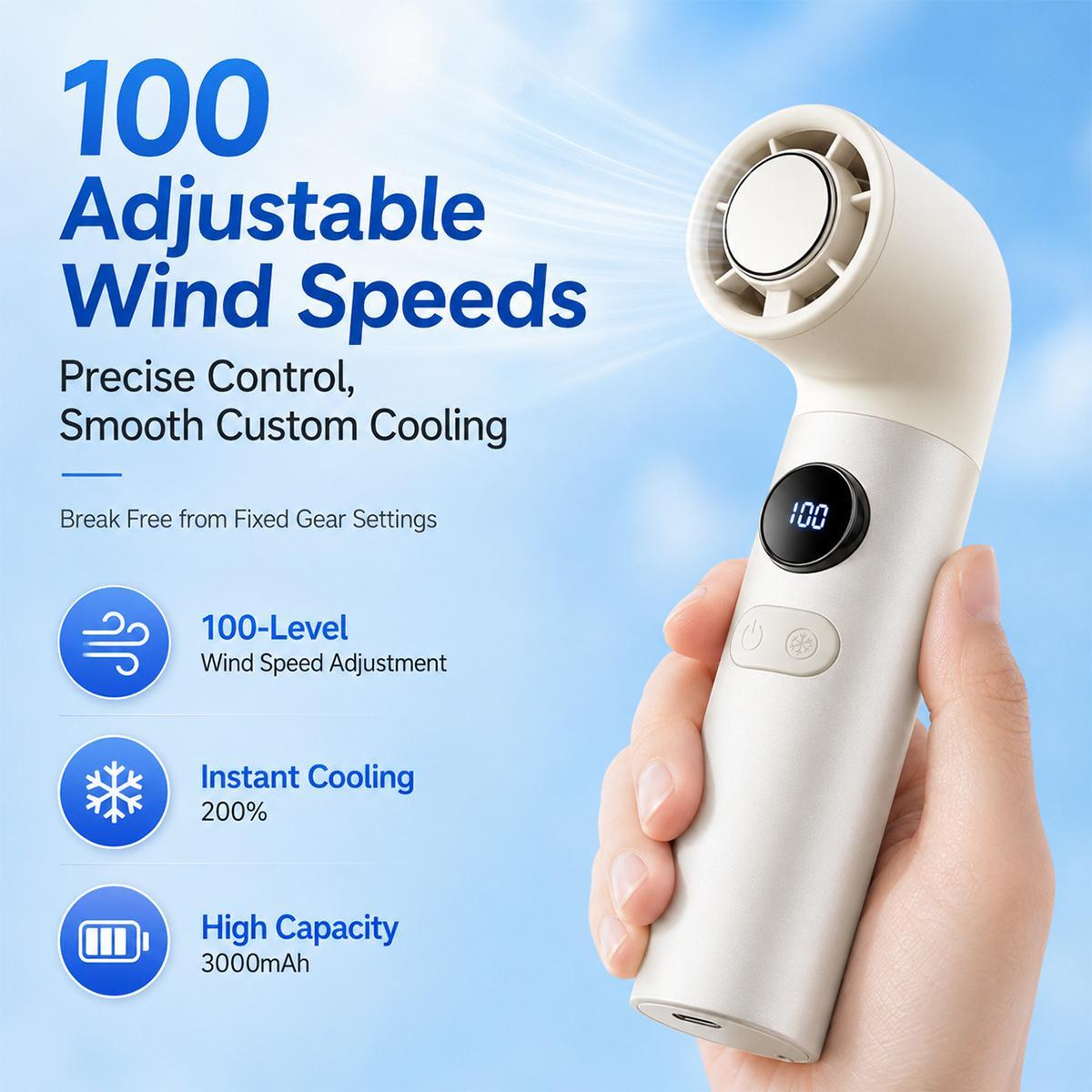 H27 Portable Handheld Fan With Digital Display Mini Cooling Fan USB Type C Rechargeable 4