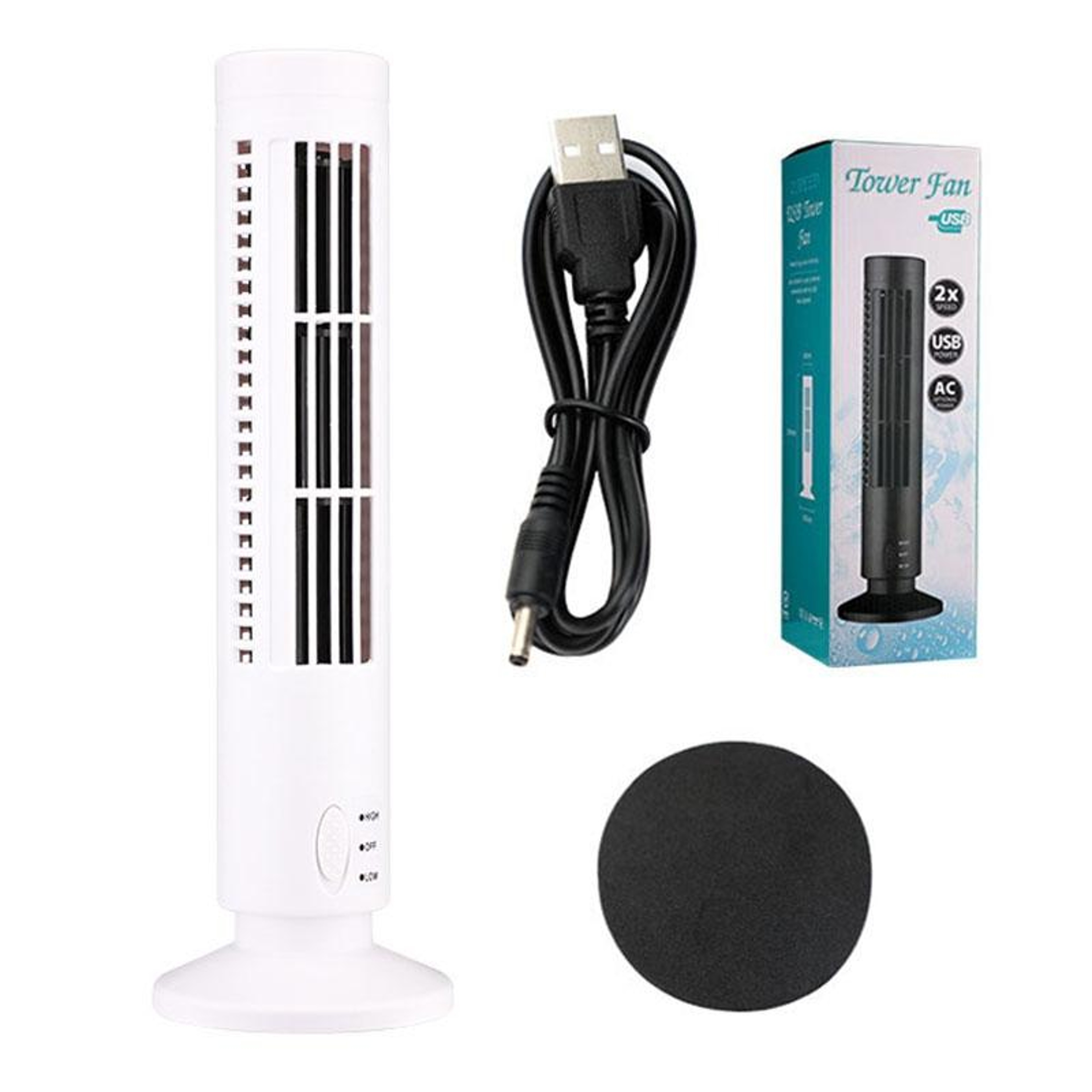 Portable USB Tower Fan Leafless Desk Fan With 2 Speed Cooling 3
