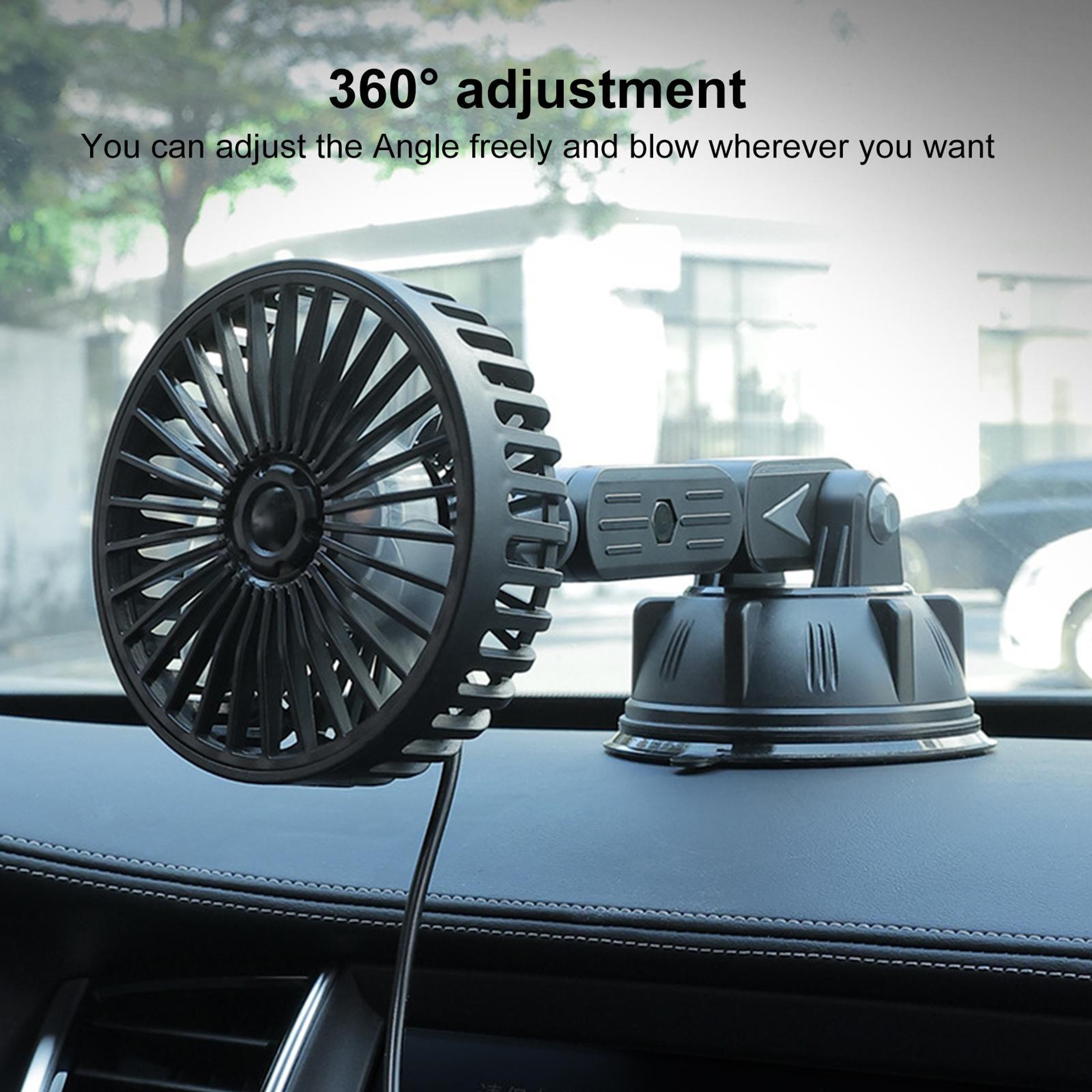 360 Degree Car Suction Cup Fan USB Portable Adjustable Car Cooling Fan For Vehicles 6