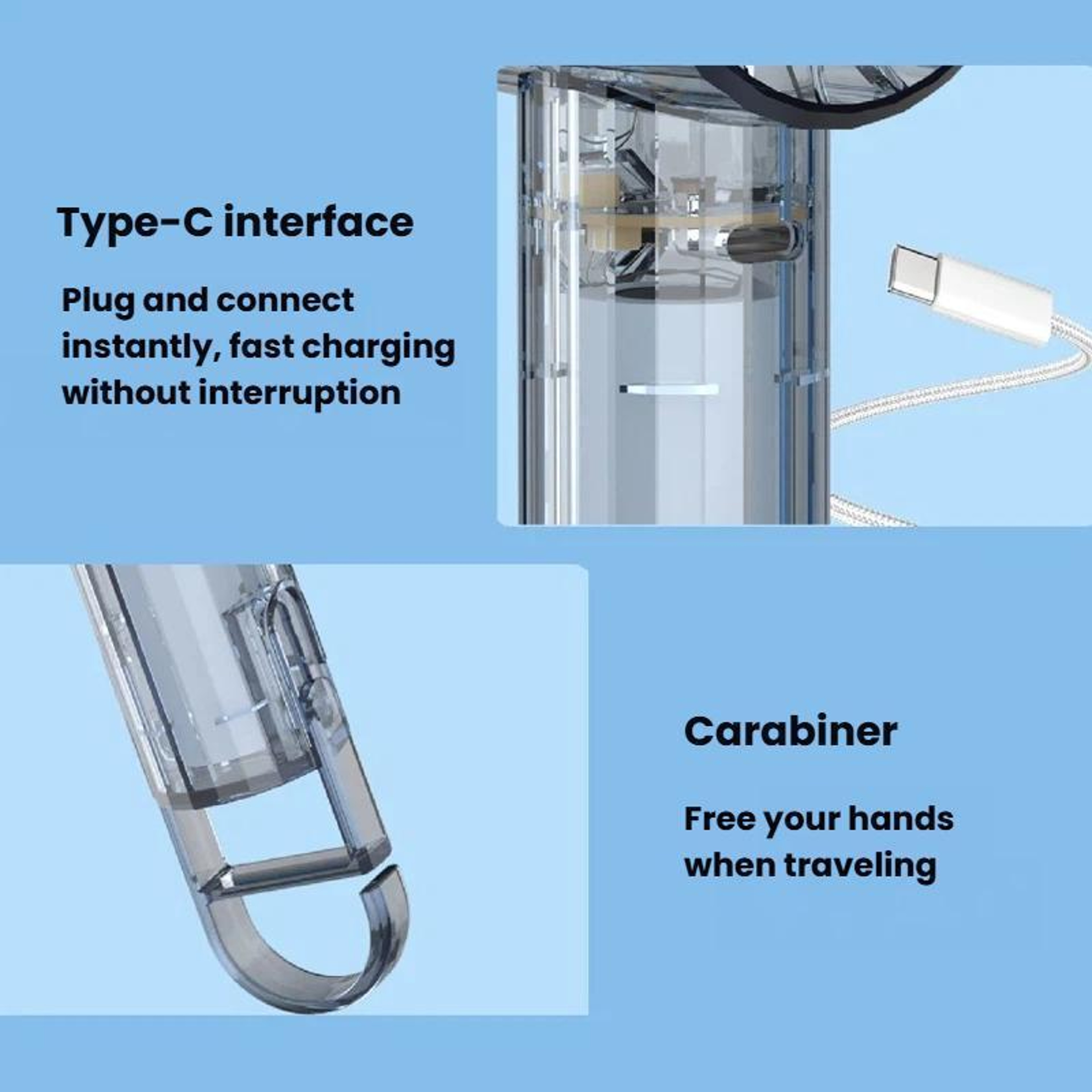 USB Rechargeable Portable Handheld Fan with Mirror and Carabiner Clip Mini Travel Cooling Fan – view 4