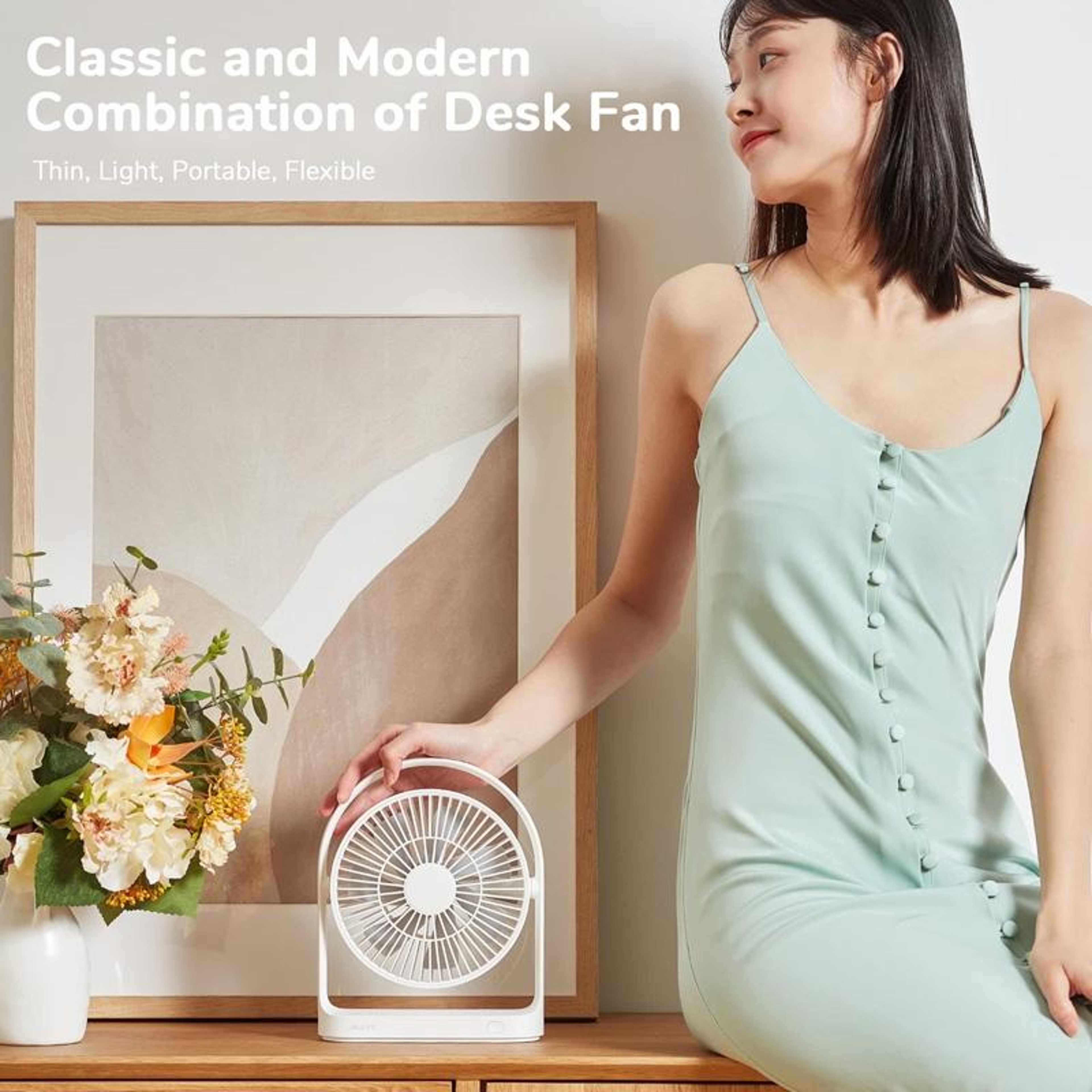 4000mAh Rechargeable Desk Fan Portable Mini Fan with 4 Speeds USB C Quiet Cooling White – view 2