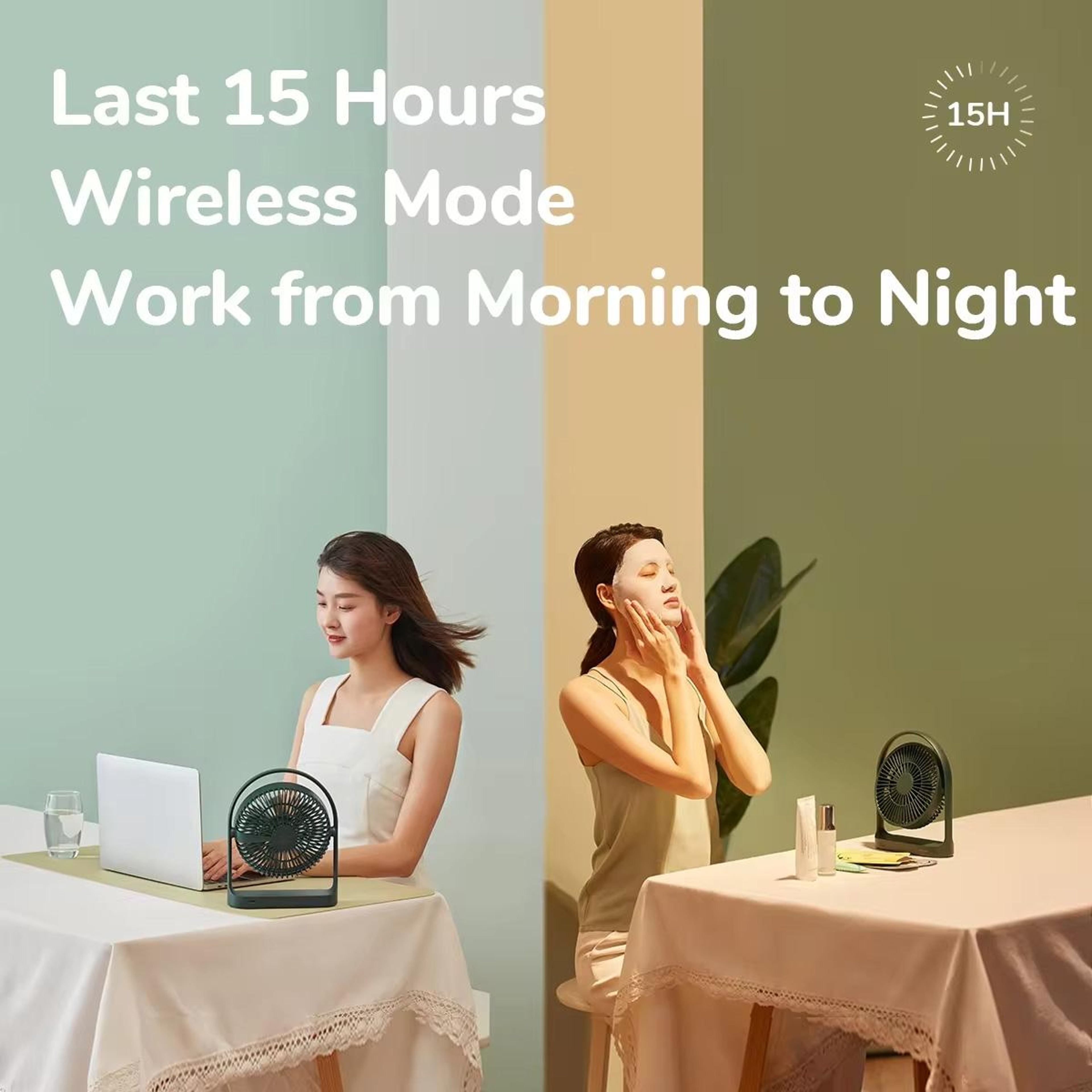 4000mAh Rechargeable Desk Fan Portable Mini Fan with 4 Speeds USB C Quiet Cooling White – view 3
