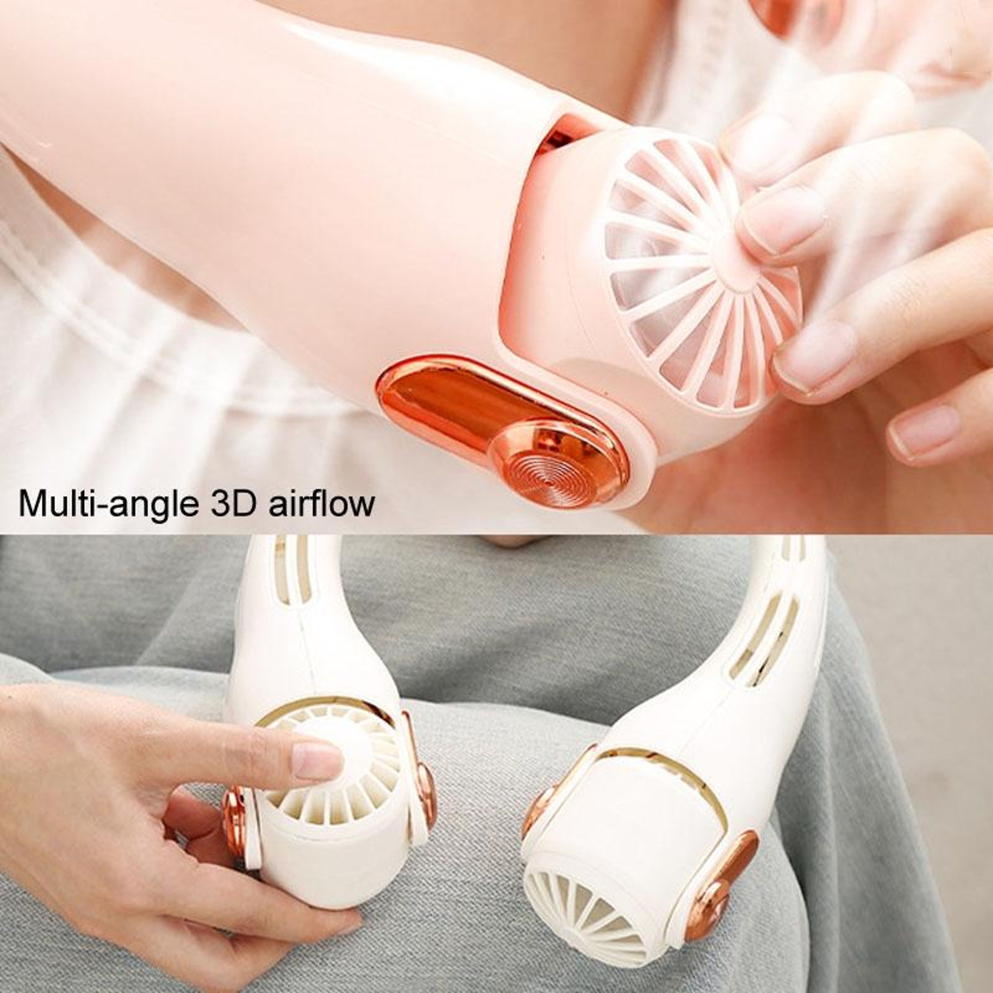 Mini Portable Neck Fan USB Rechargeable HandsFree Personal Cooling Fan With Adjustable Silicone Des 7