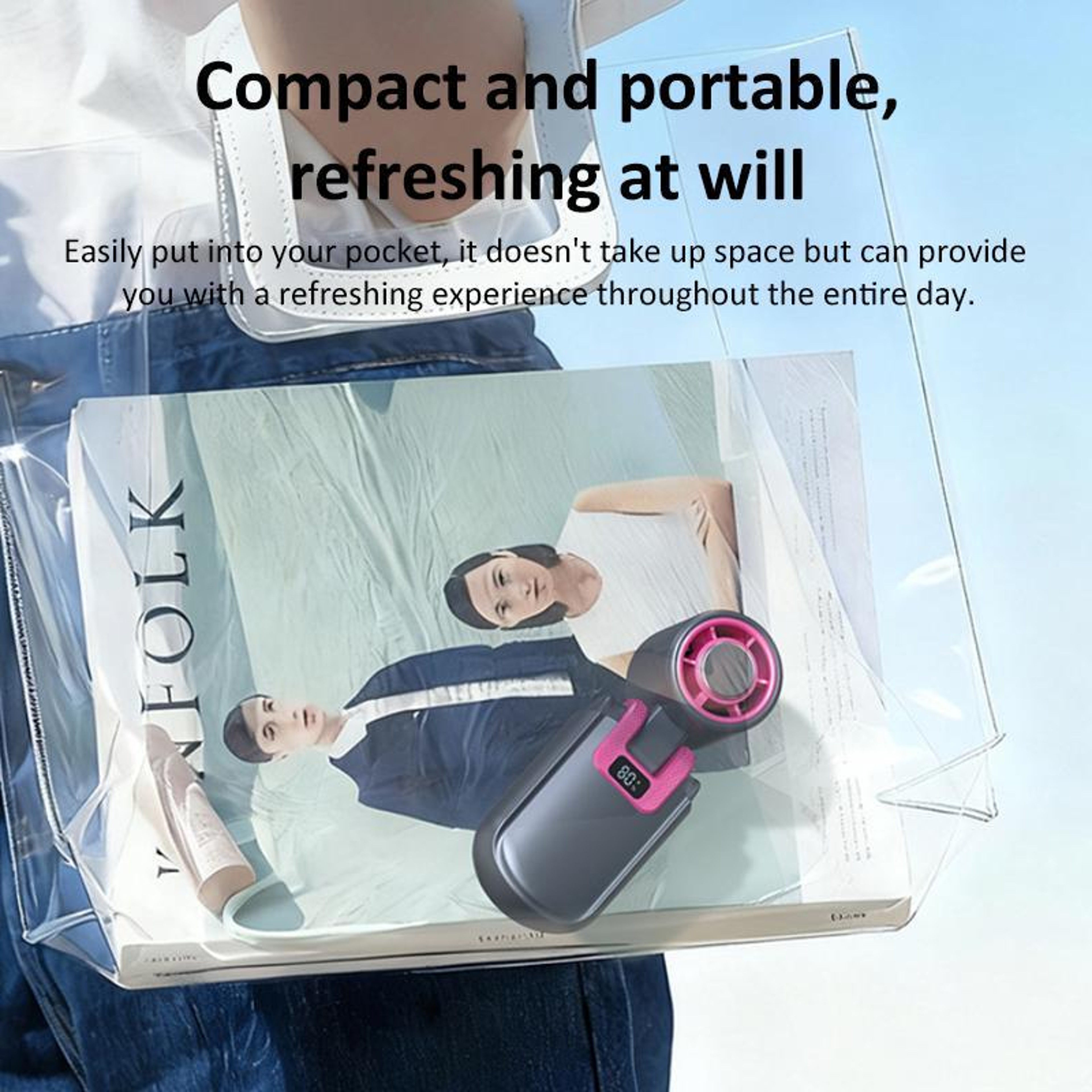 Portable Handheld Fan Rechargeable Mini Fan with Digital Display Folding Desk Fan – view 4