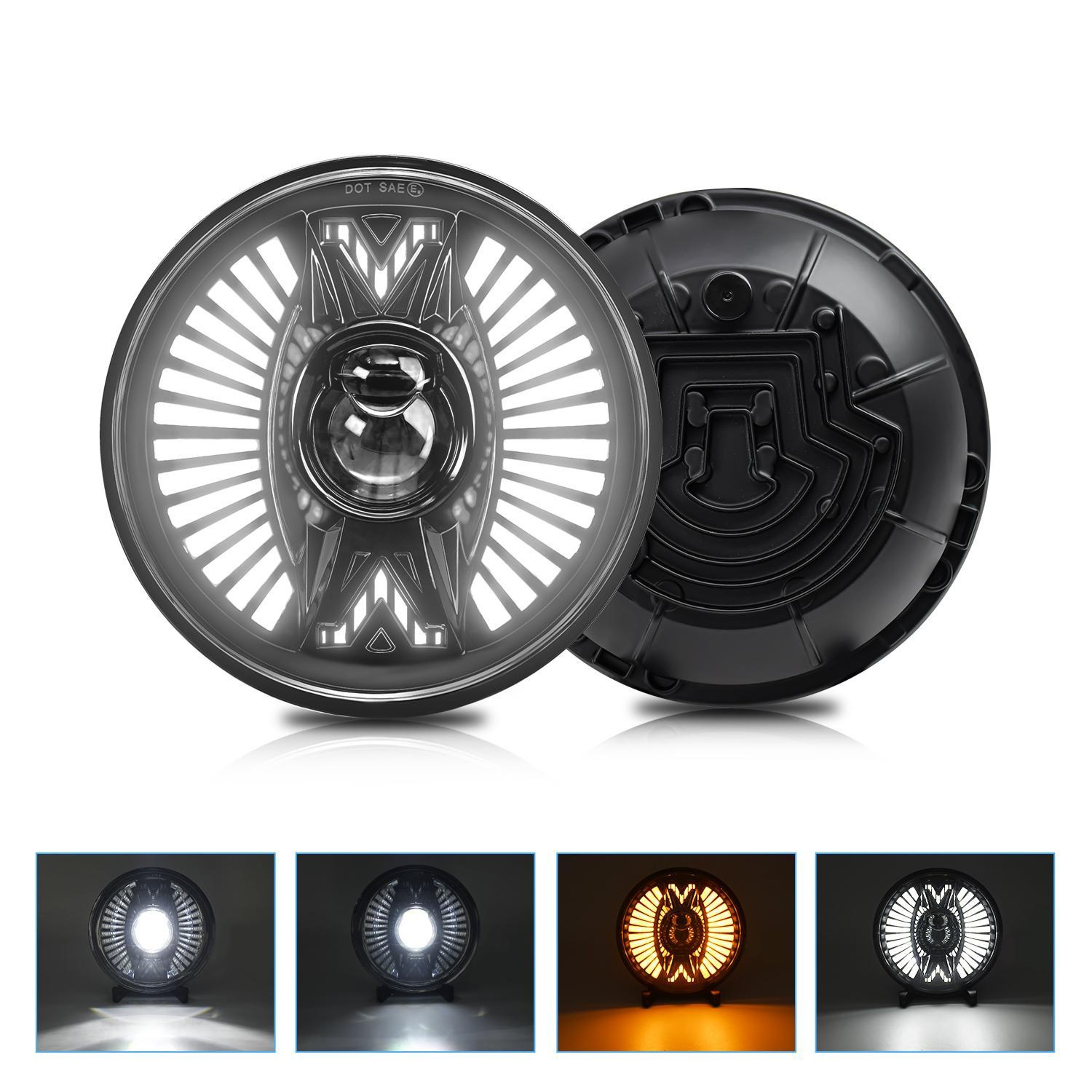 7 Inch LED Headlights H4 Angel Eye Round LED Headlights with Dual Color DRL IP68 Waterproof – view 2