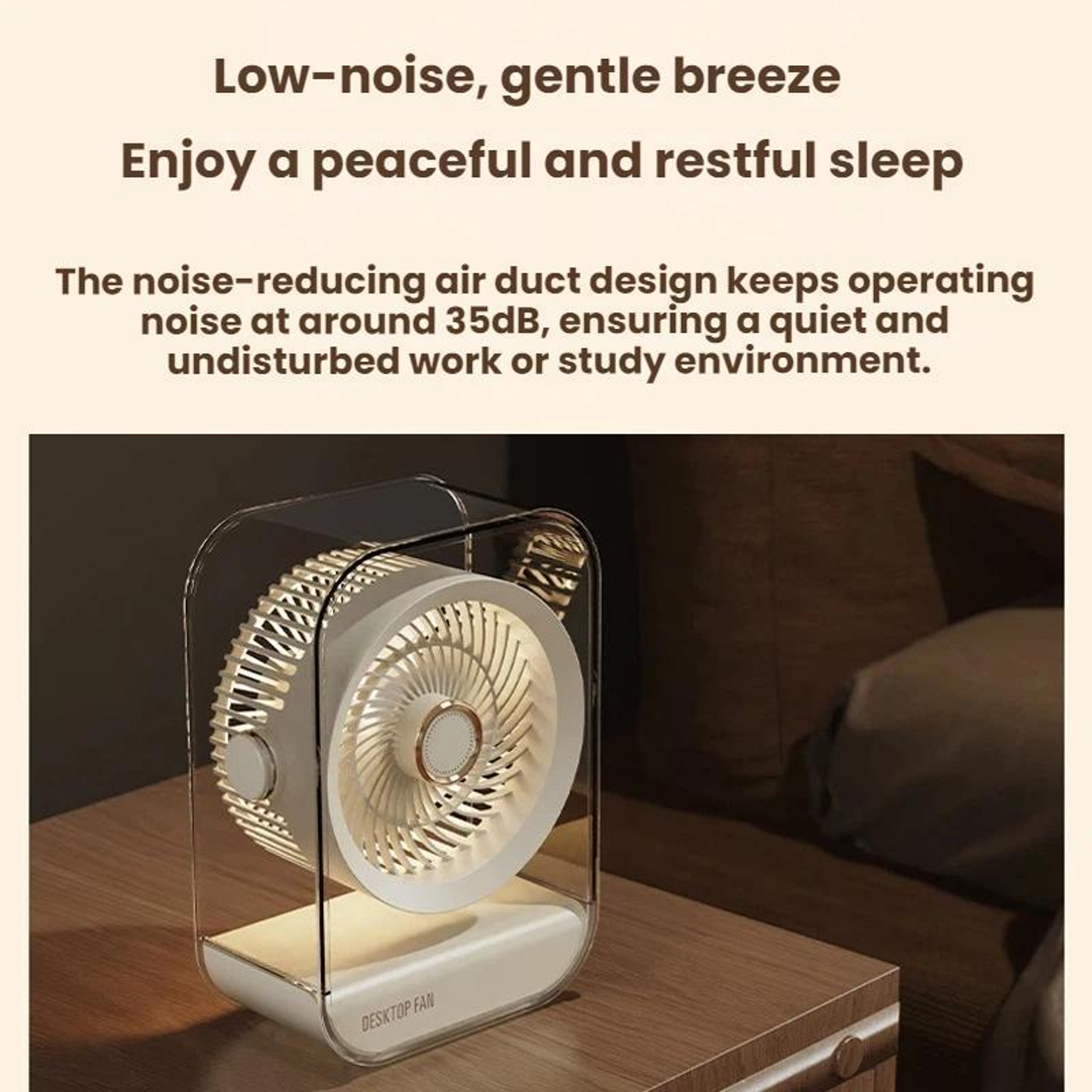 USB Rechargeable Desktop Fan With Night Light 5 Speed Portable Quiet Cooling Fan 6