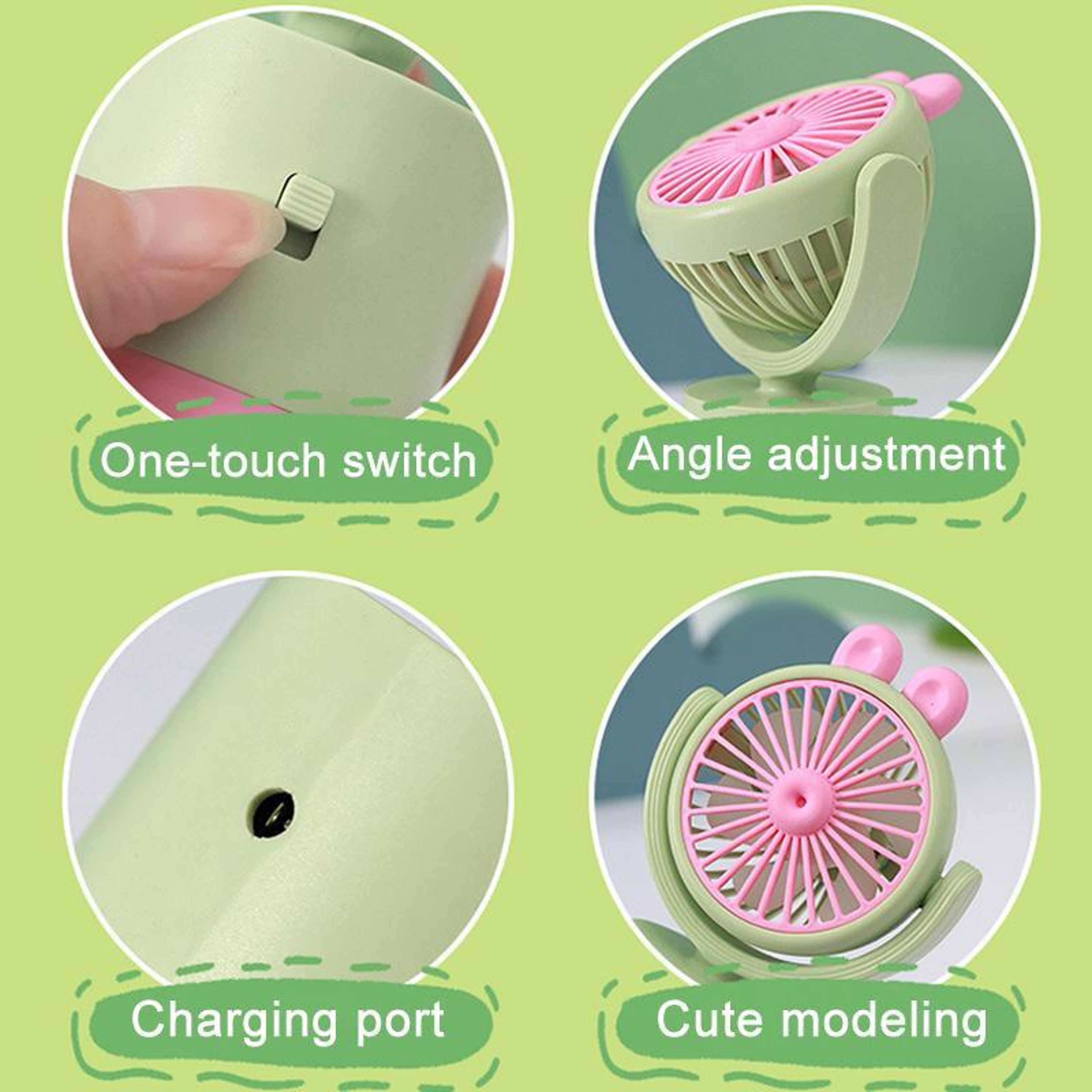 Cute Rabbit Portable Desktop Fan USB Rechargeable Handheld Mini Fan With Adjustable Airflow 8