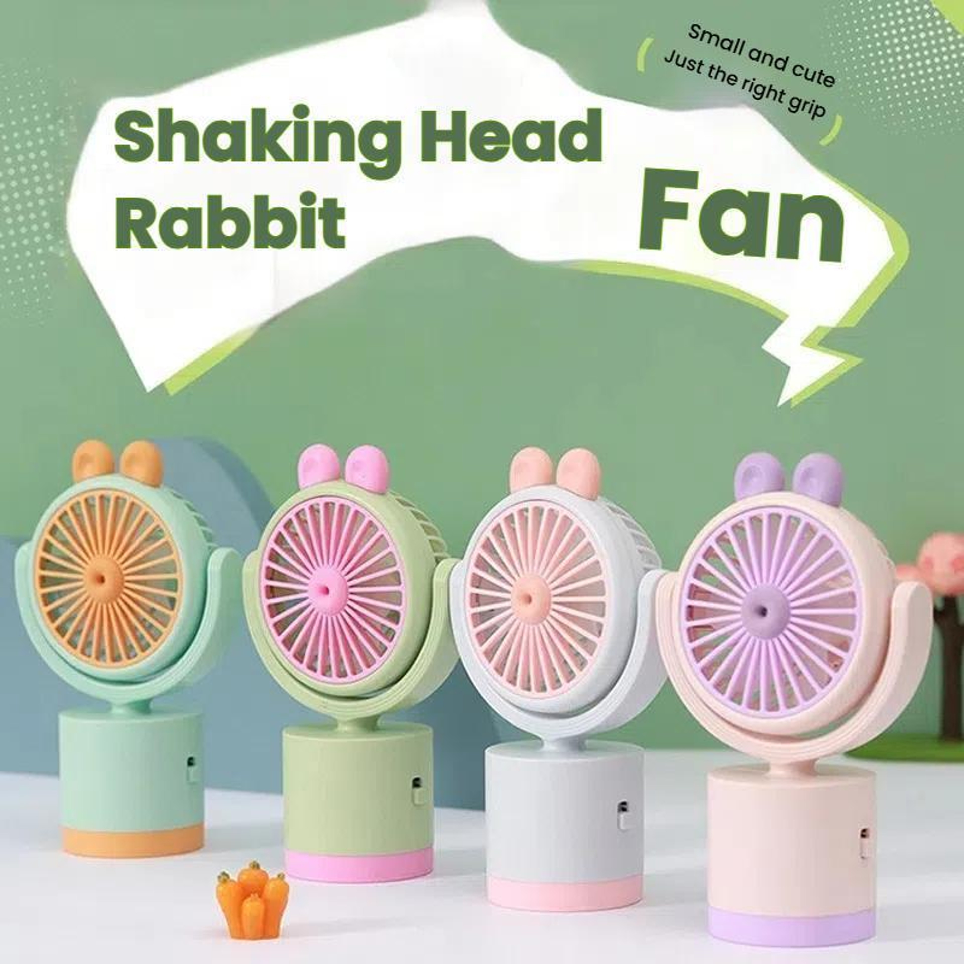 Cute Rabbit Portable Desktop Fan USB Rechargeable Handheld Mini Fan With Adjustable Airflow 3