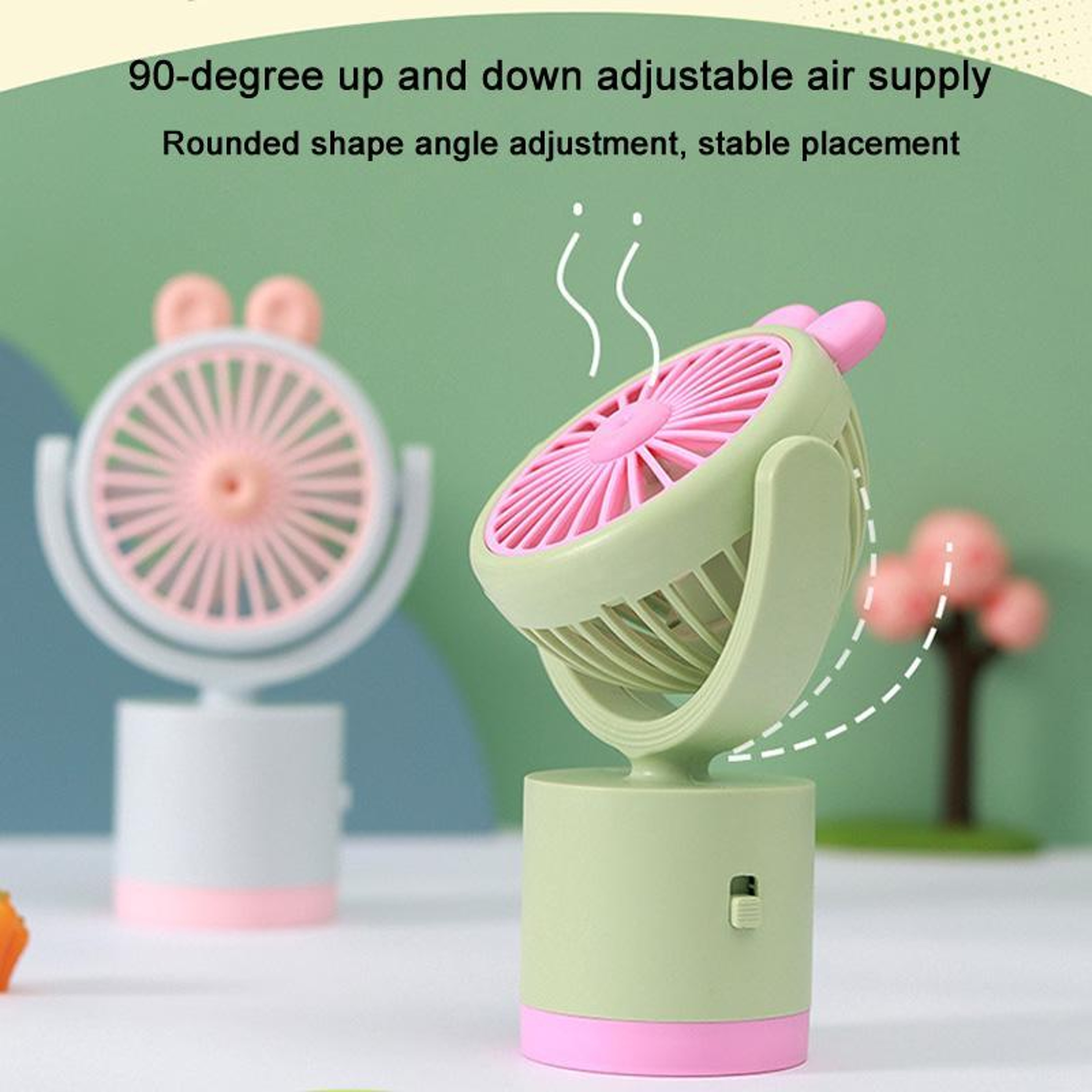 Cute Rabbit Portable Desktop Fan USB Rechargeable Handheld Mini Fan With Adjustable Airflow 4