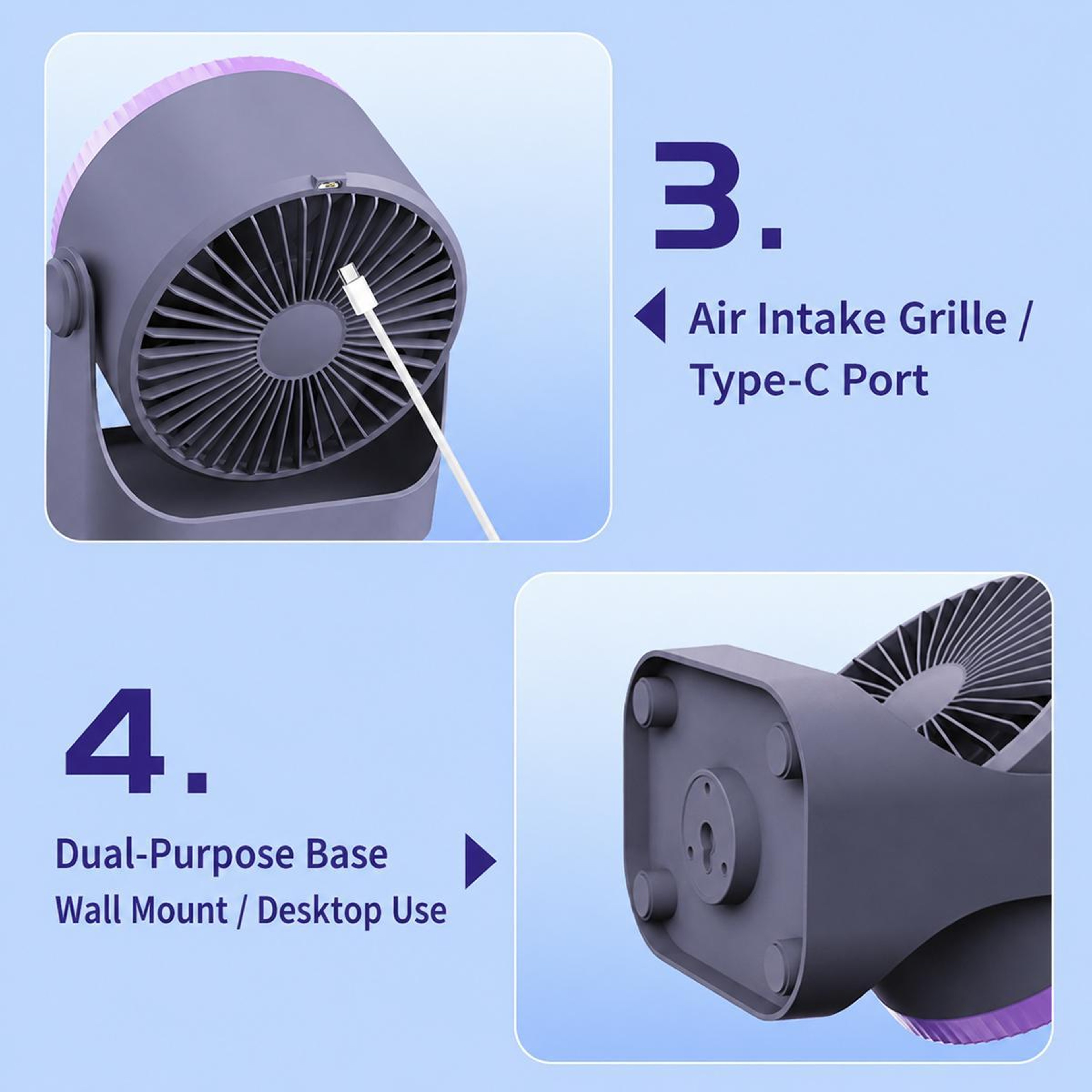 Dual Duct Desktop Circulating Fan With Digital Display USB Rechargeable Portable Desk Fan 14