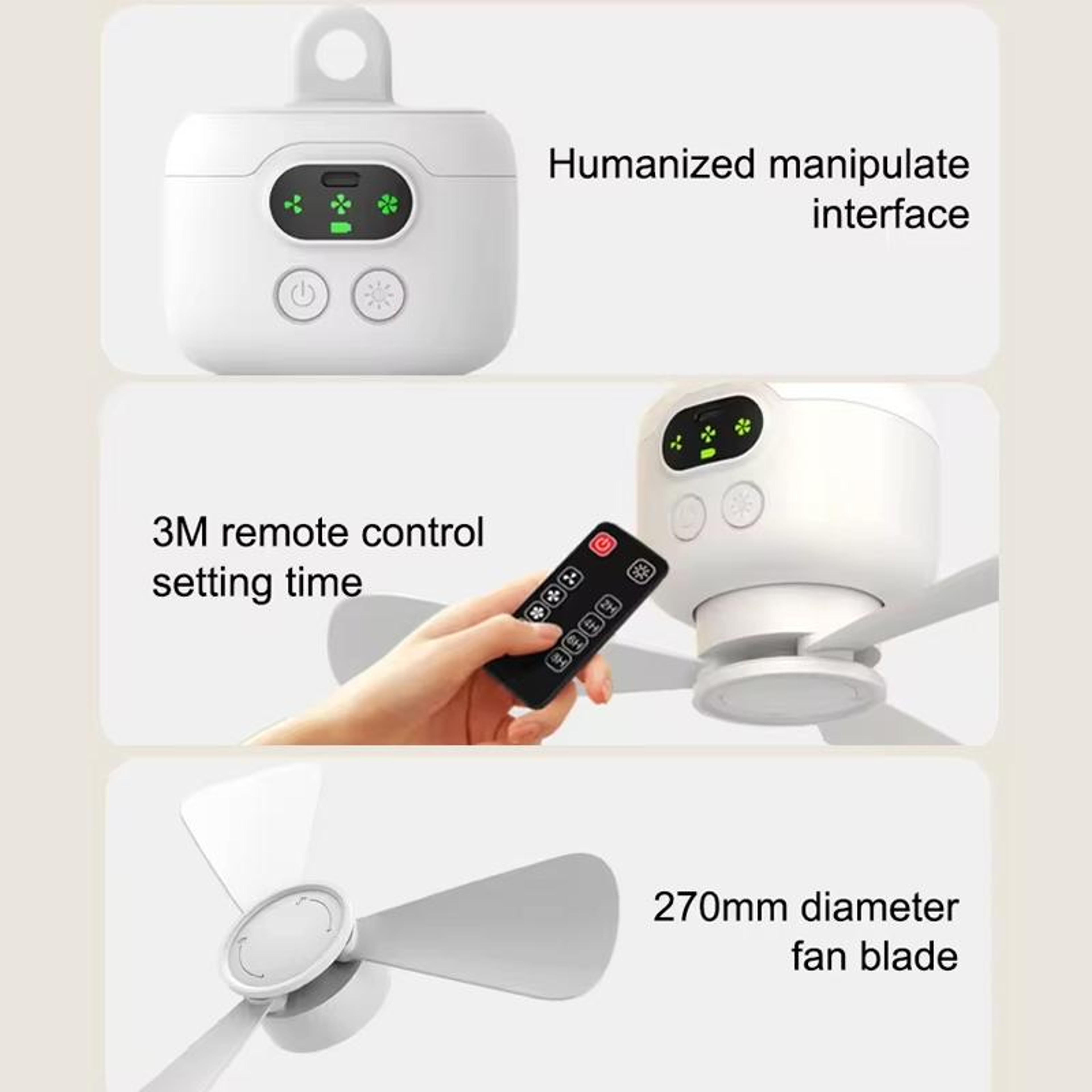 Rechargeable Portable Camping Fan With LED Light Remote Control And 8000mAh Battery 5