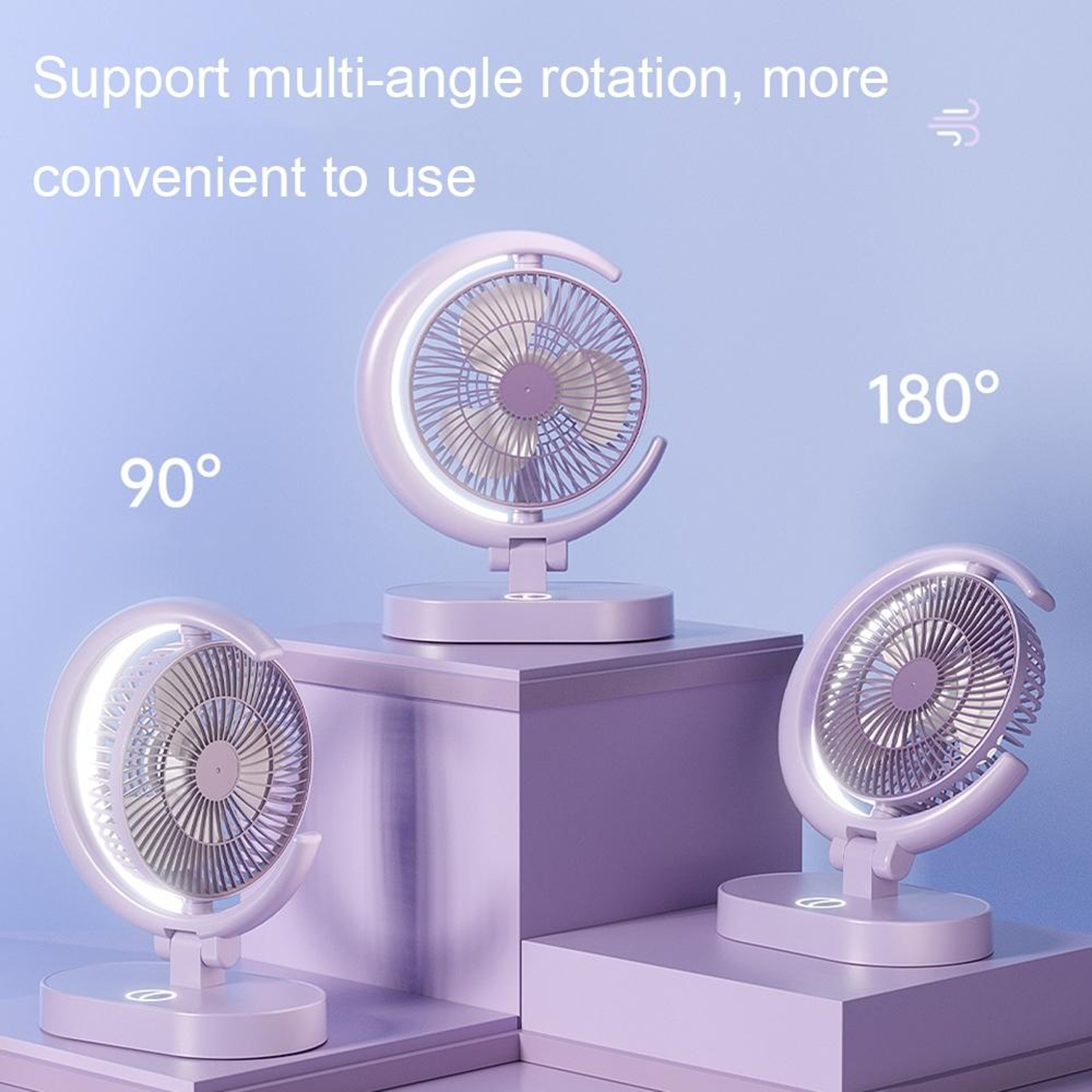 LF002 USB Rechargeable Desk Fan With LED Night Light Quiet Portable Mini Fan 3