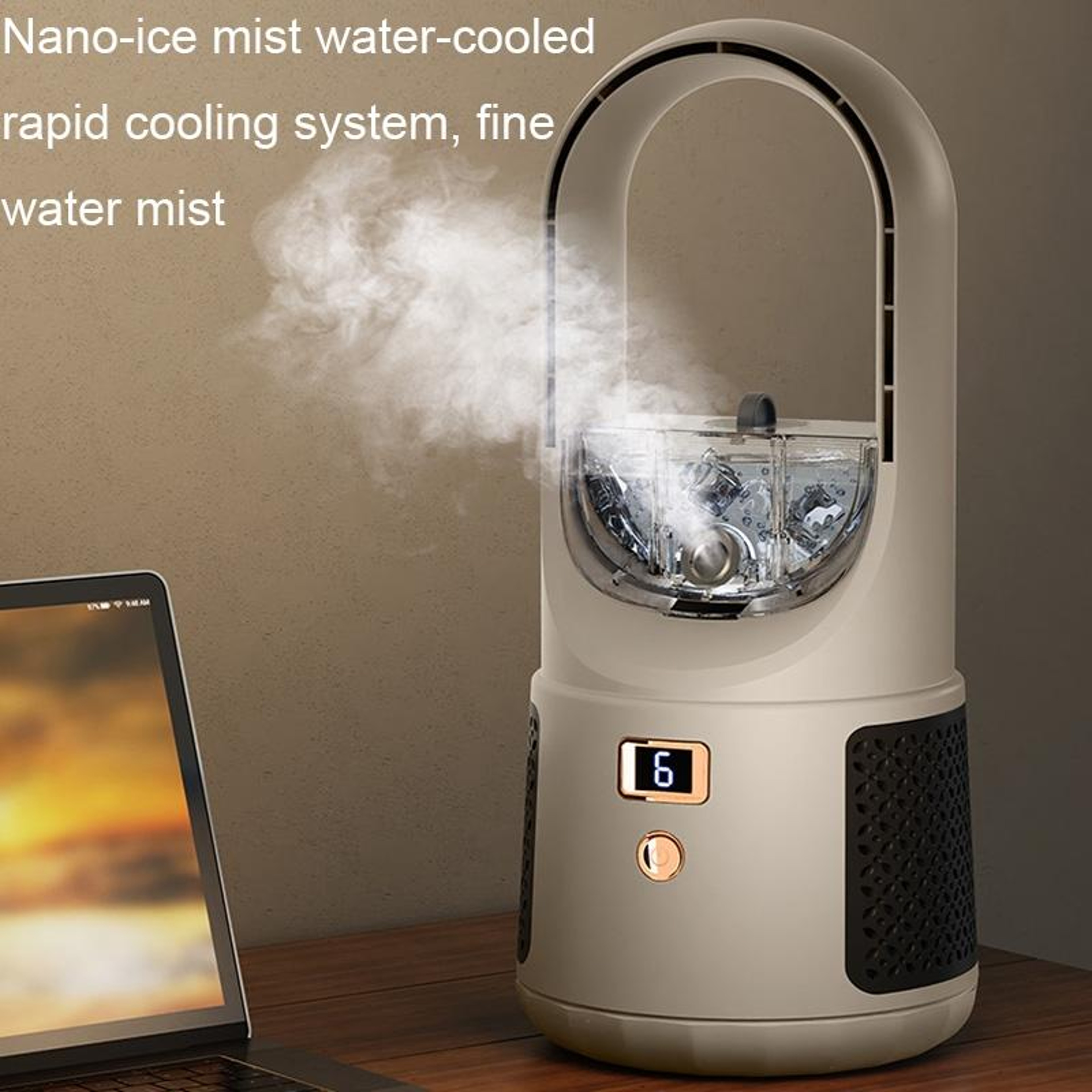 Portable Bladeless Desk Fan USB Rechargeable LED Display Quiet Cooling Fan 3