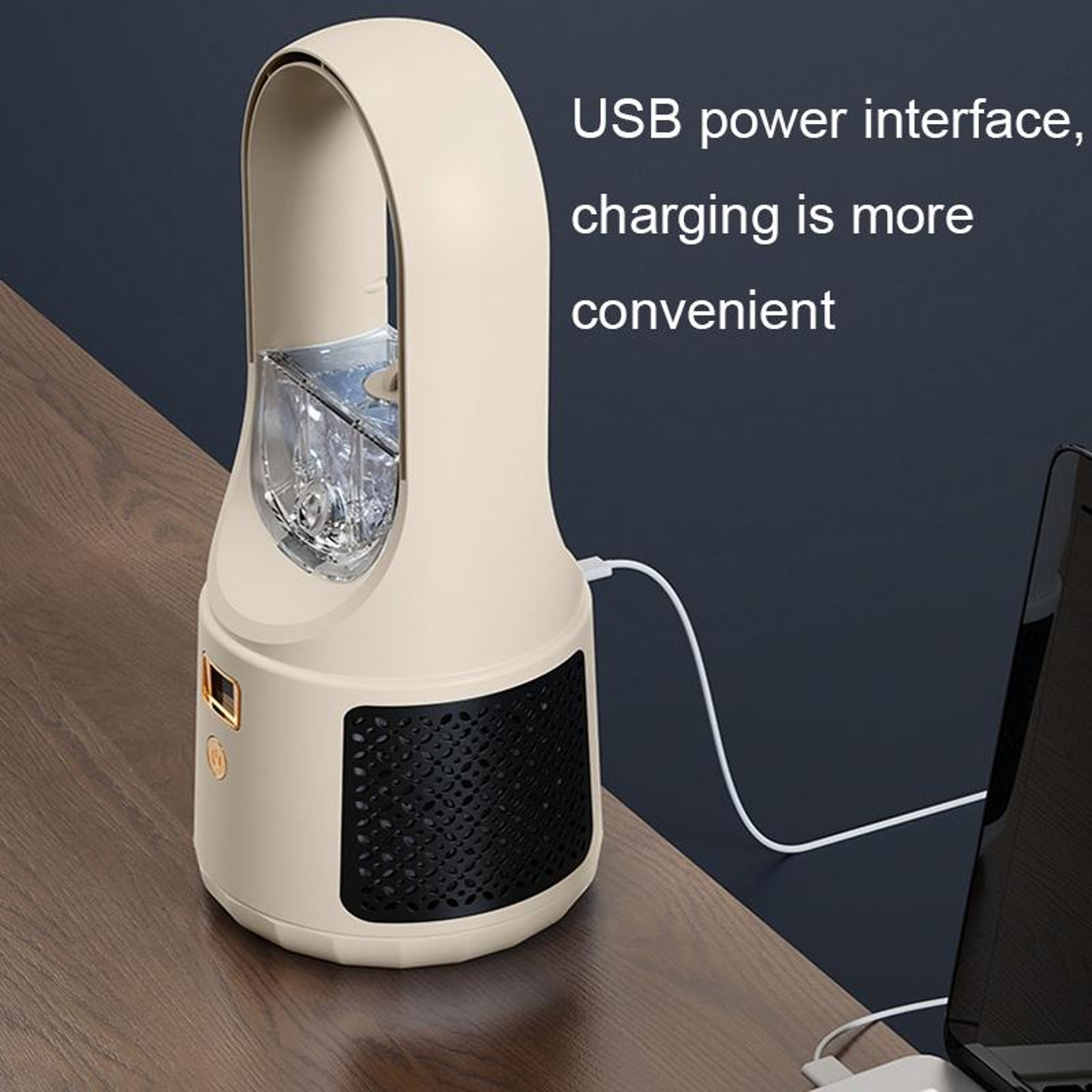 Portable Bladeless Desk Fan USB Rechargeable LED Display Quiet Cooling Fan 5