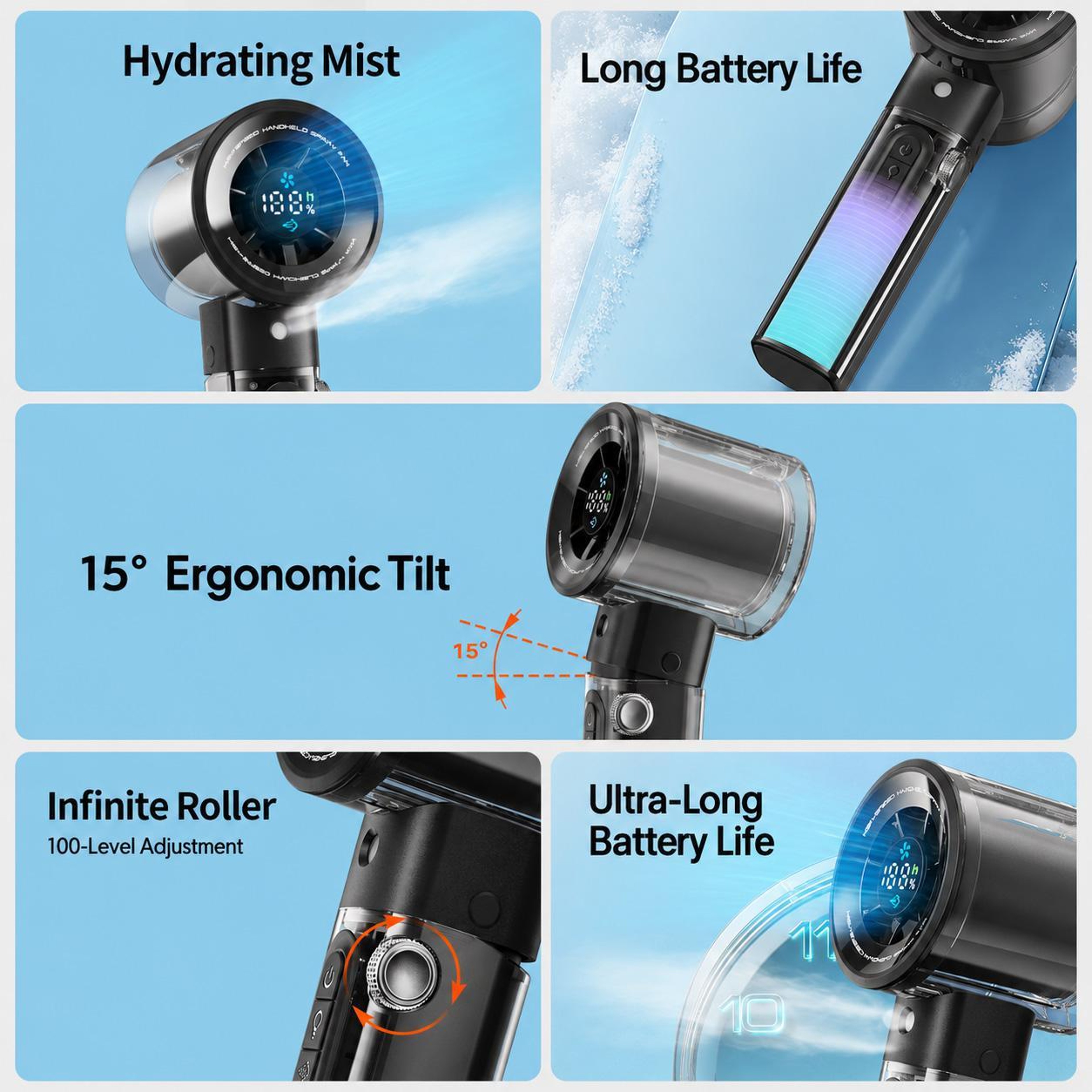F3 Handheld Cooling Fan With Mist Spray LED Display And Stepless Speed Control Portable Mini Fan 2