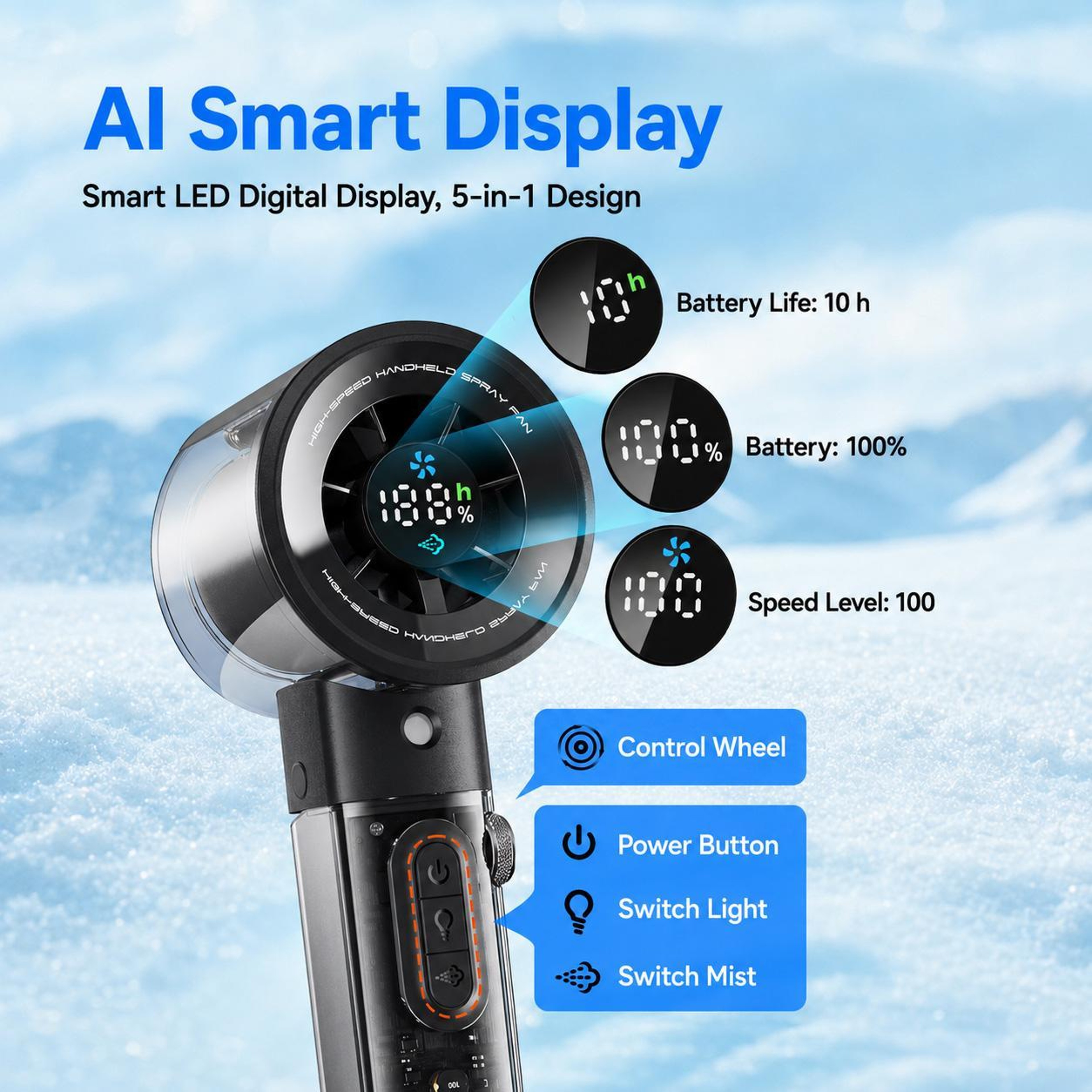 F3 Handheld Cooling Fan With Mist Spray LED Display And Stepless Speed Control Portable Mini Fan 3