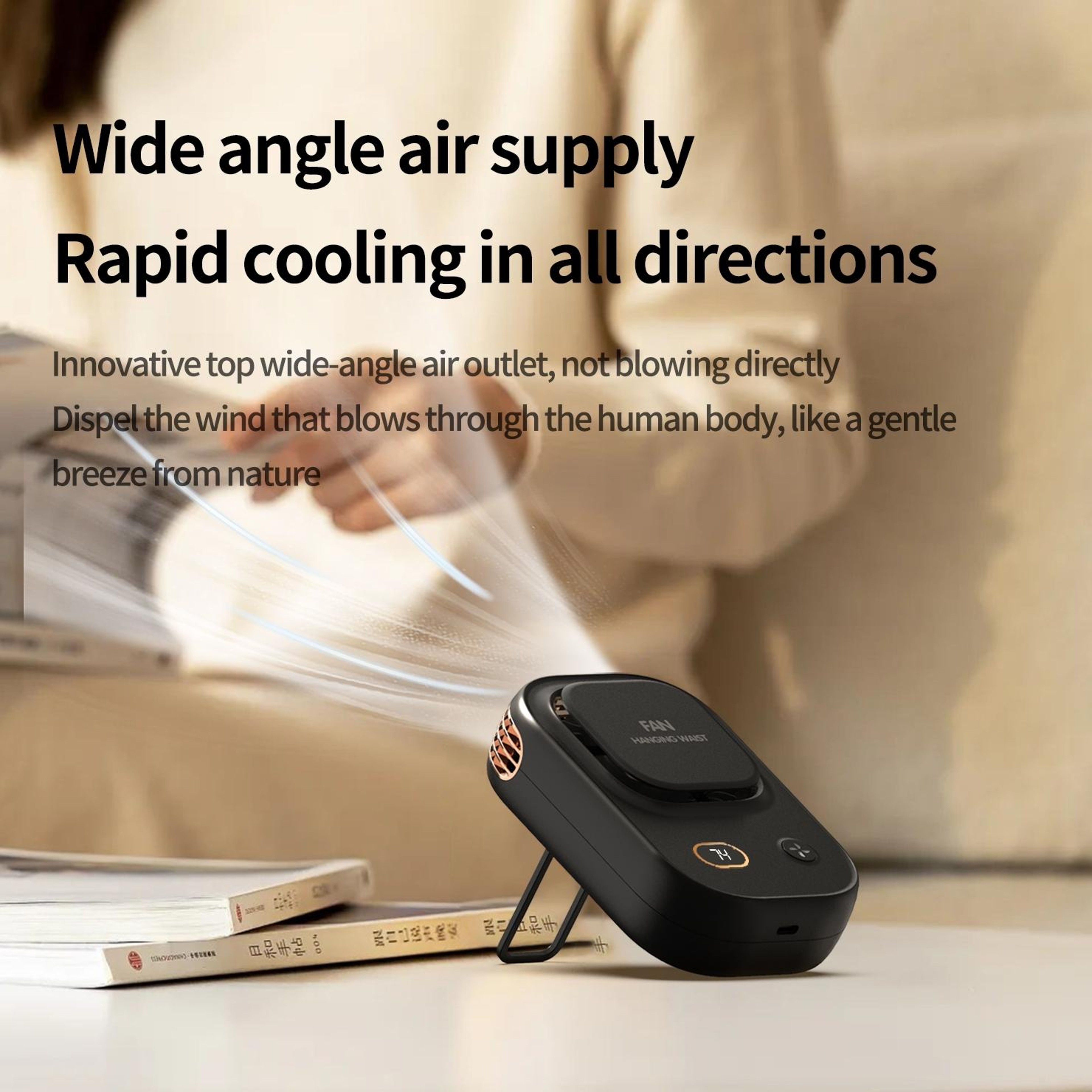 Portable Bladeless Neck Fan with Digital Display USB Rechargeable Waist Hanging Cooling Fan – view 5