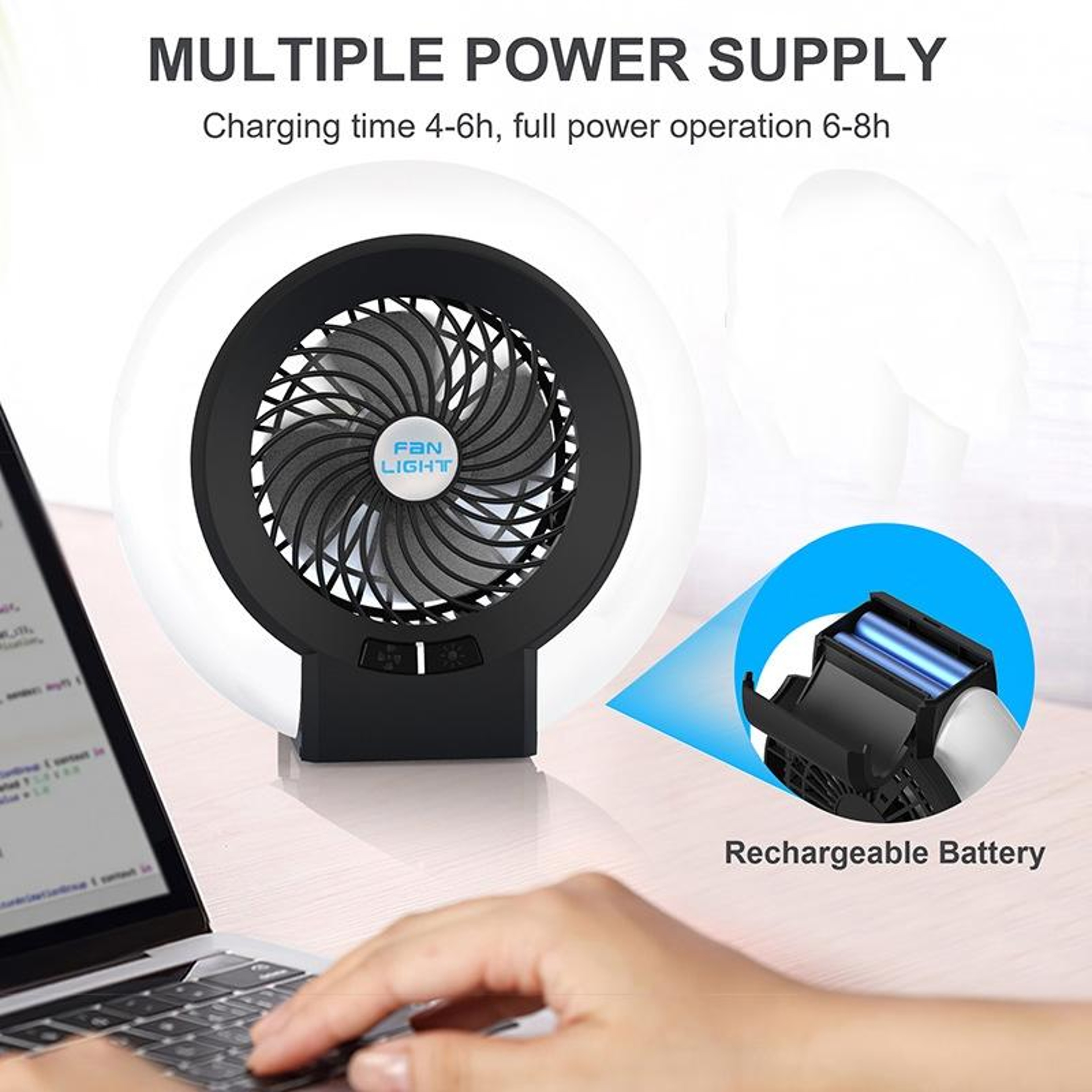 TW-8003 Rechargeable Camping Fan with LED Light Portable Camping Lantern Fan for Outdoor Travel – view 4