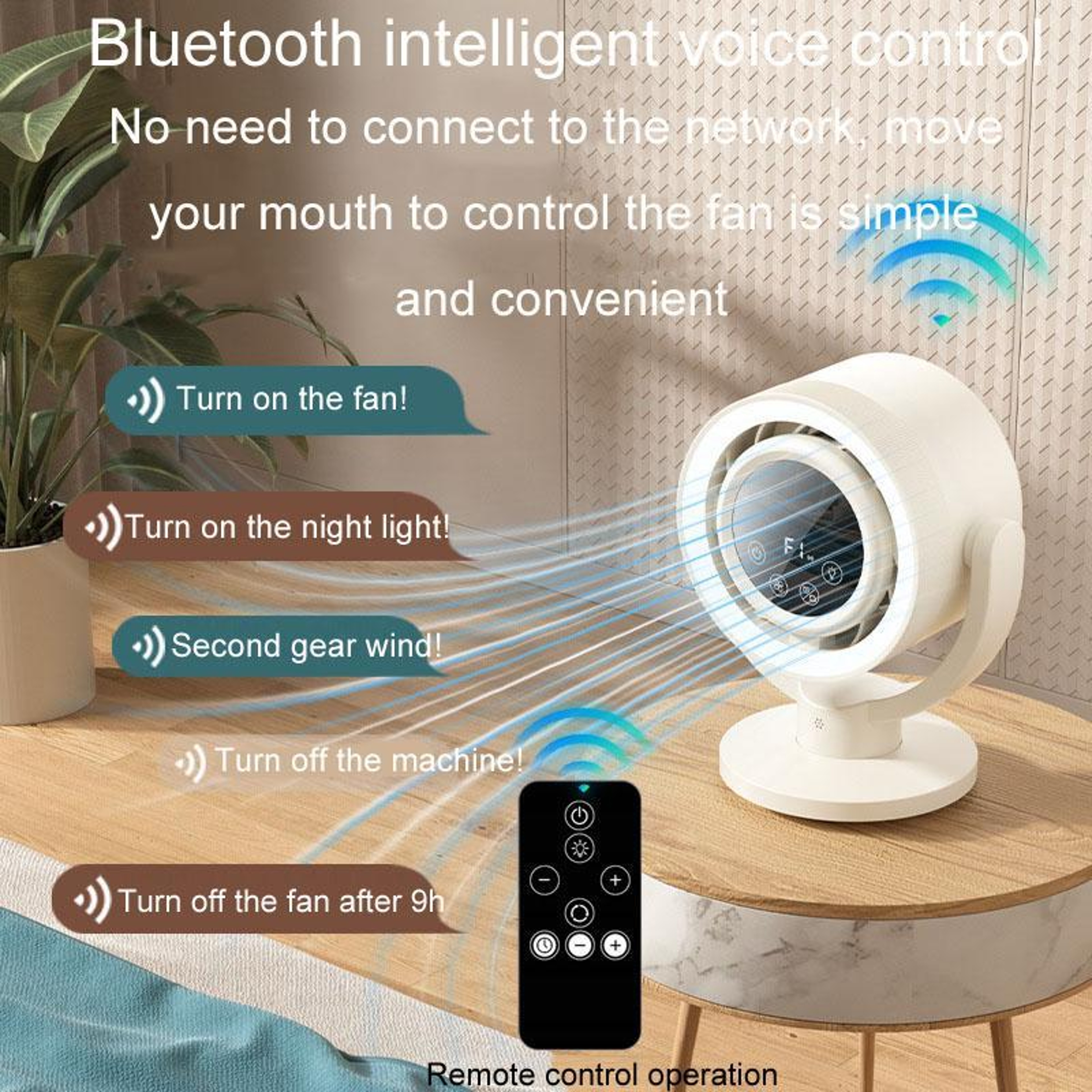 Smart Voice Control Desktop Air Circulation Fan With Touch Display Night Light USB Rechargeable Osc 3
