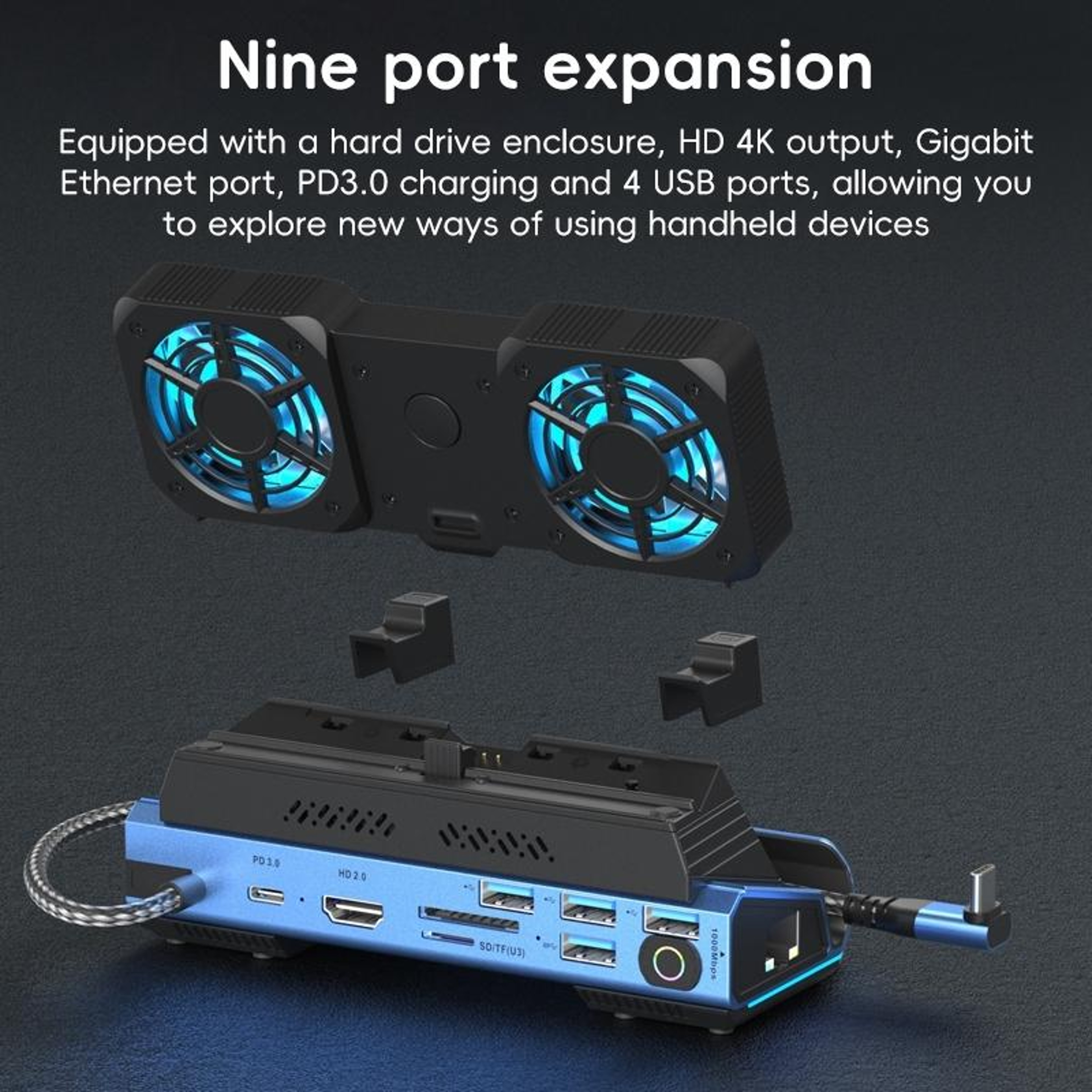 USB C Gaming Dock with Cooling Fan 4K HDMI PD Charging for Steam Deck ROG Ally Switch – view 3