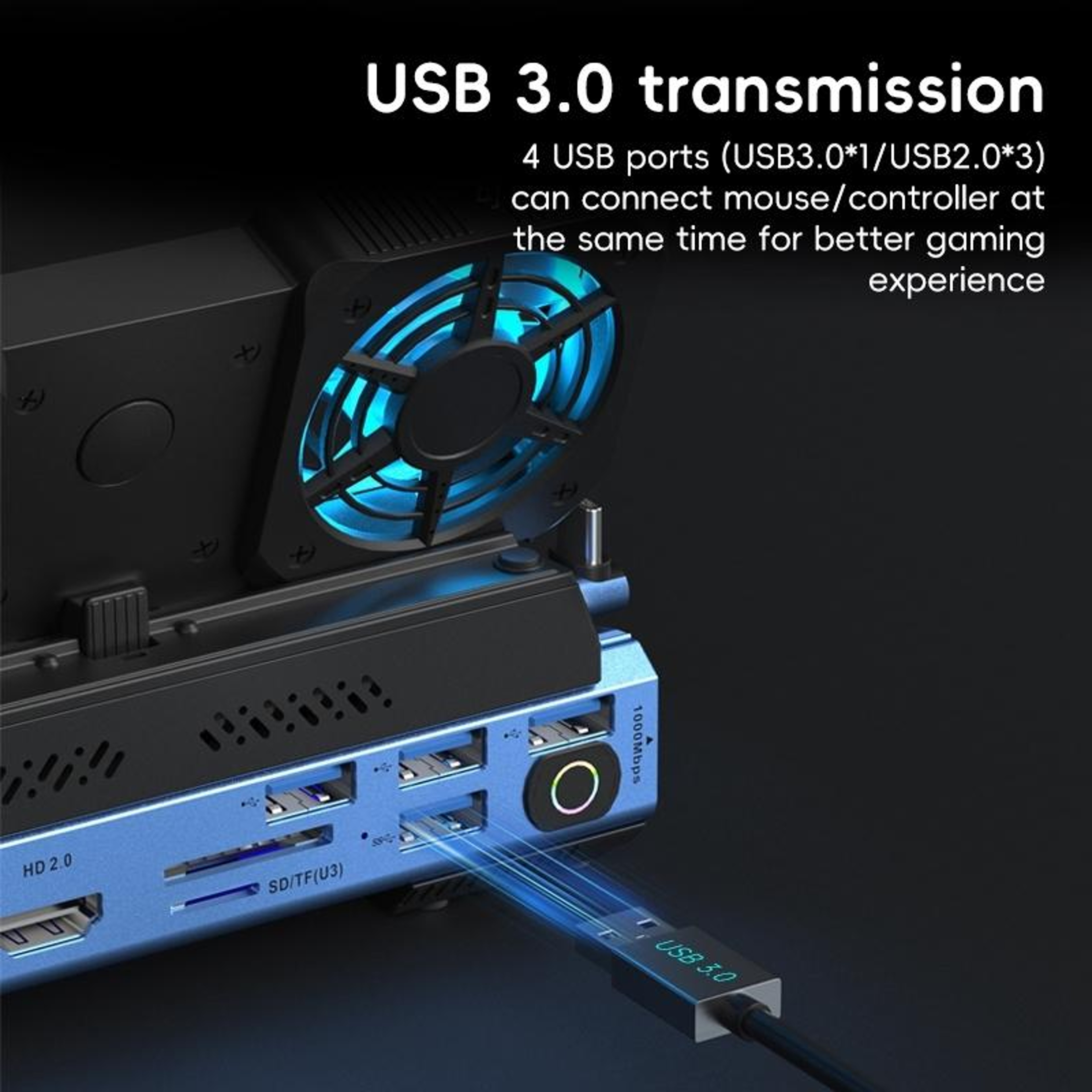 USB C Gaming Dock with Cooling Fan 4K HDMI PD Charging for Steam Deck ROG Ally Switch – view 6
