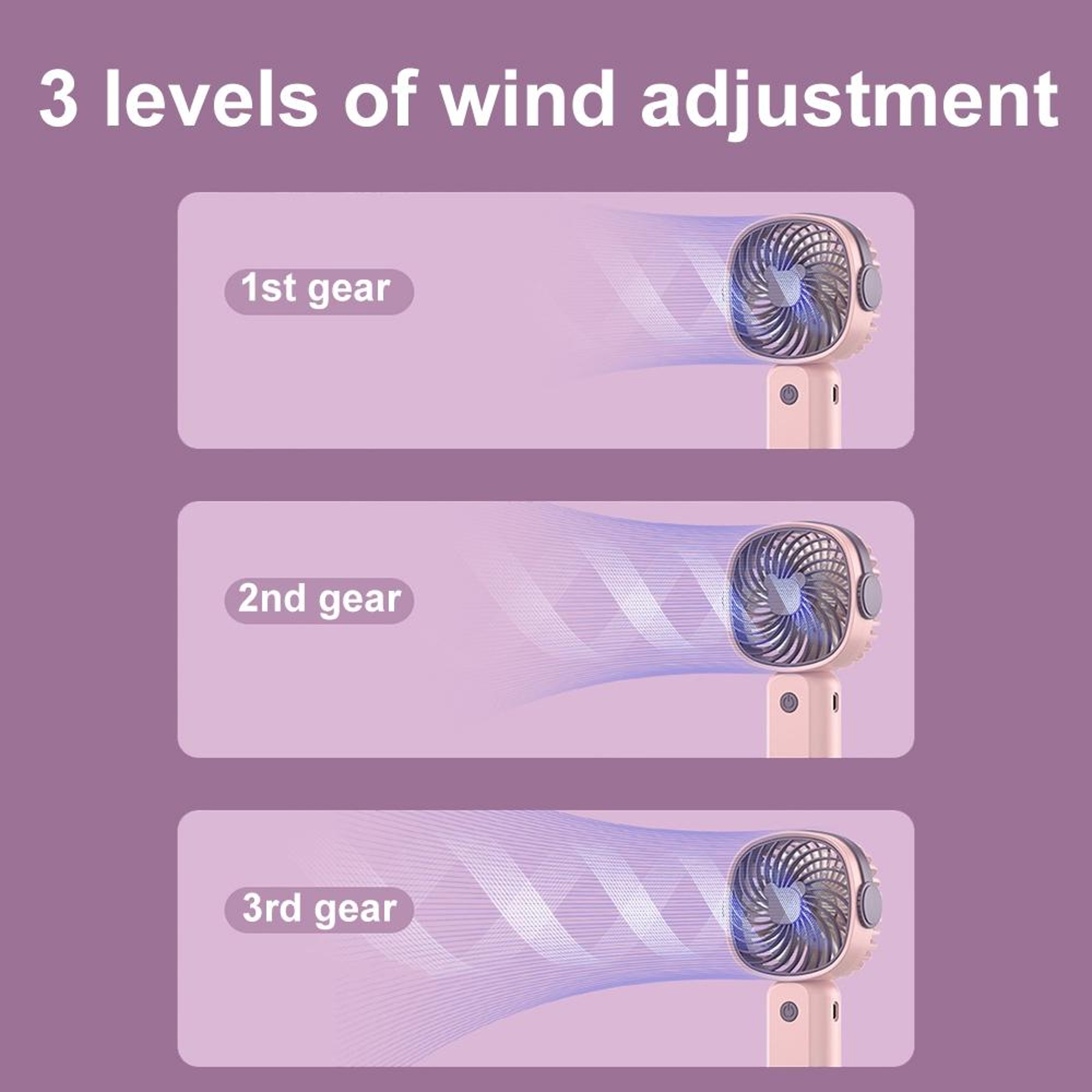 Portable Mini Fan With Phone Holder USB Rechargeable Handheld Fan 3 Speed Personal Cooling Fan 4