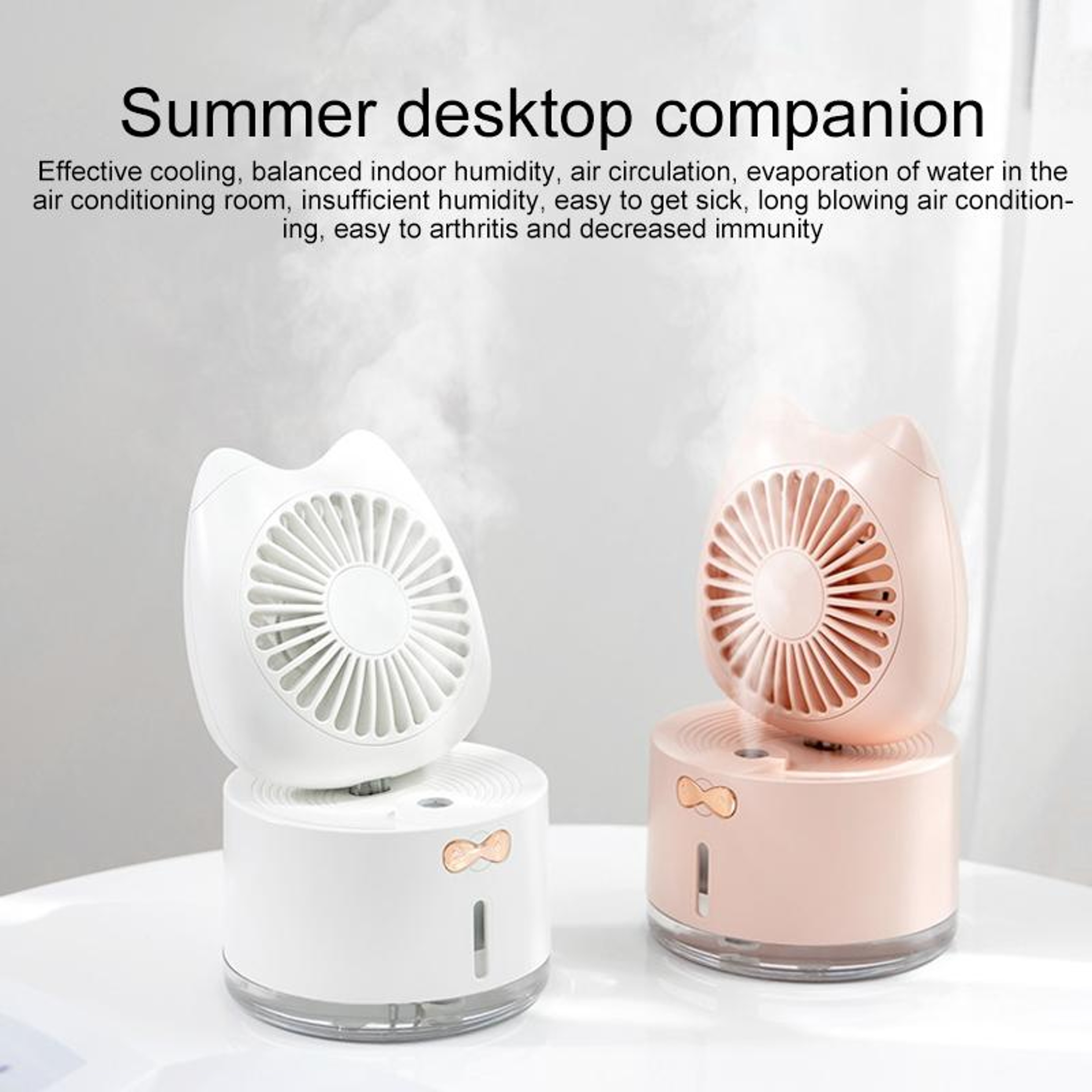 Cat Shape Desktop Humidifier Fan Rechargeable Mist Fan With Adjustable Cooling Airflow 3