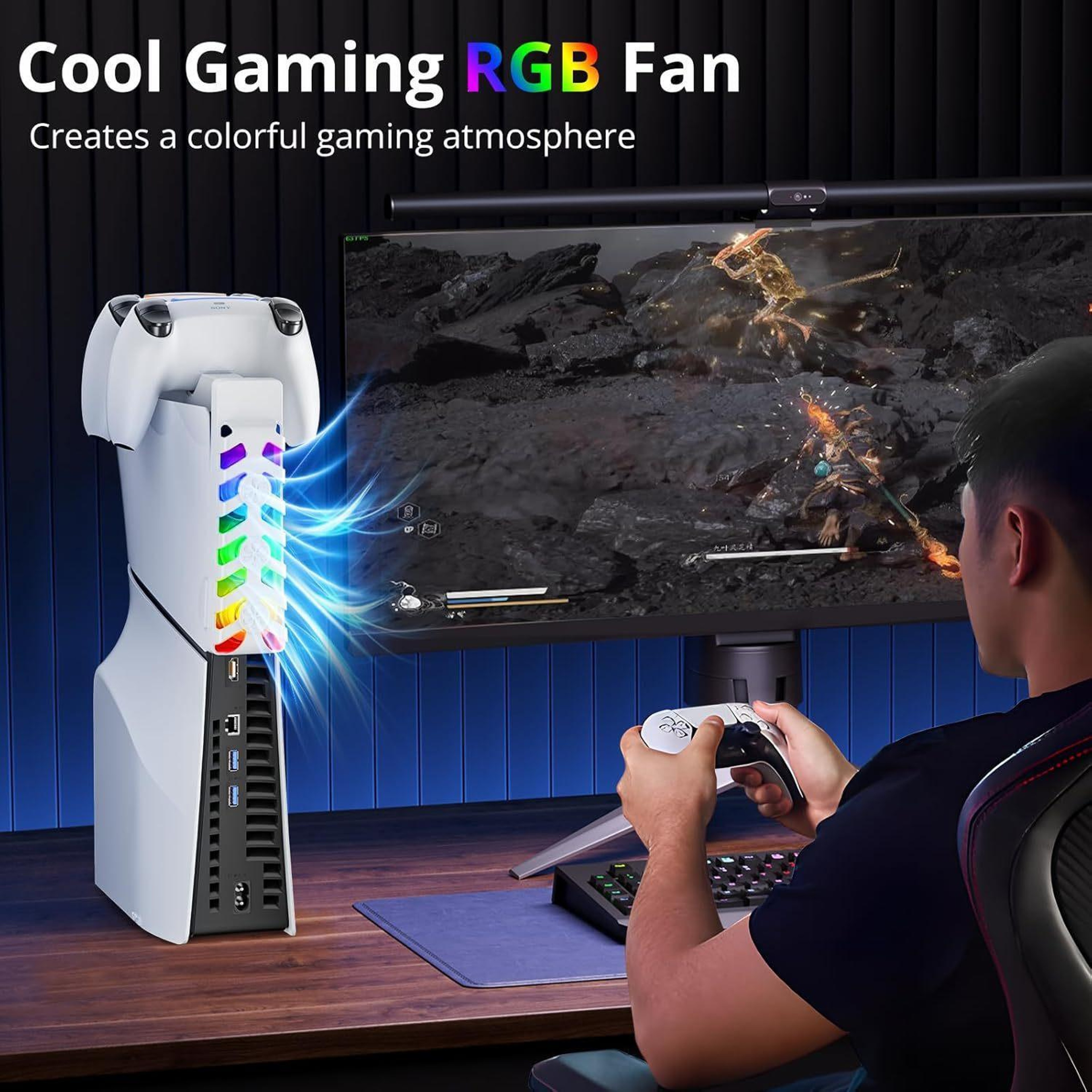 PS5 Slim Charging Station With Cooling Fan DualSense Controller Charger RGB Gaming Dock 2