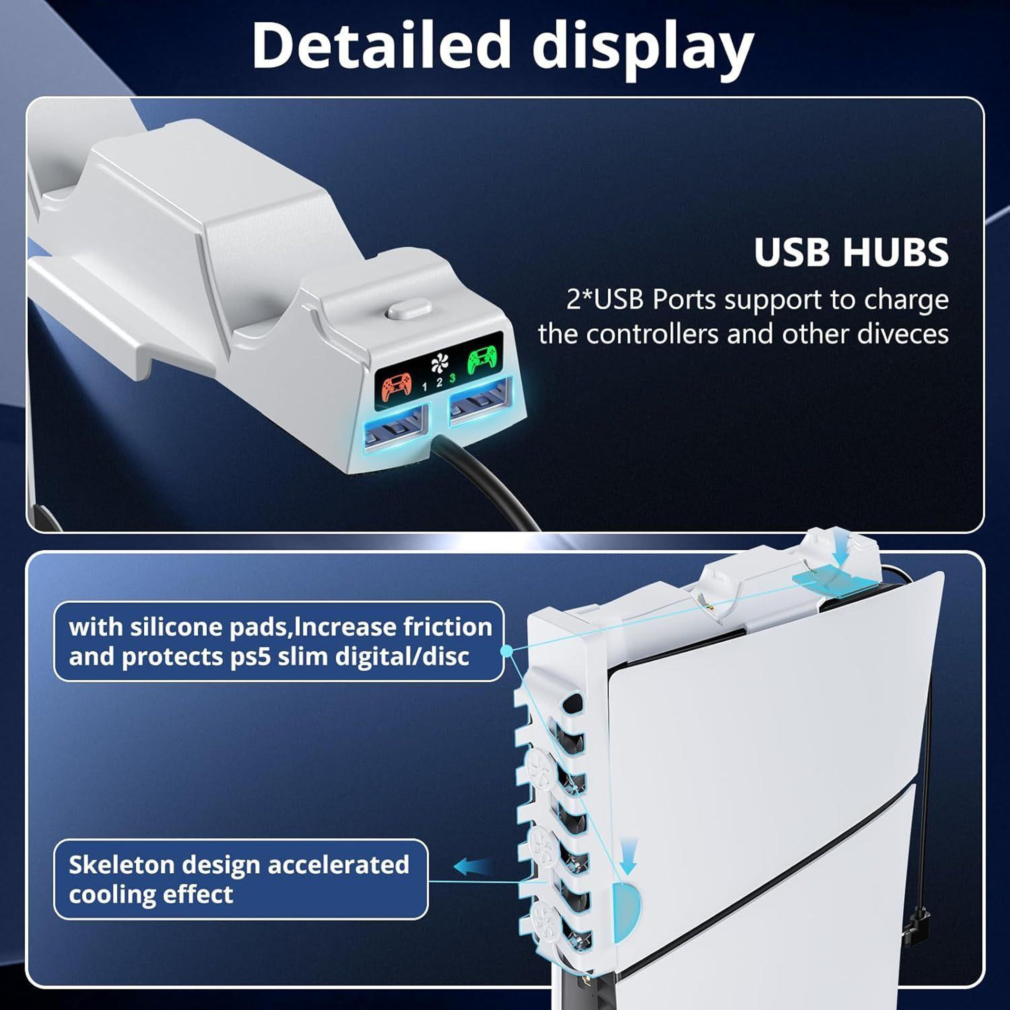 PS5 Slim Charging Station With Cooling Fan DualSense Controller Charger RGB Gaming Dock 5