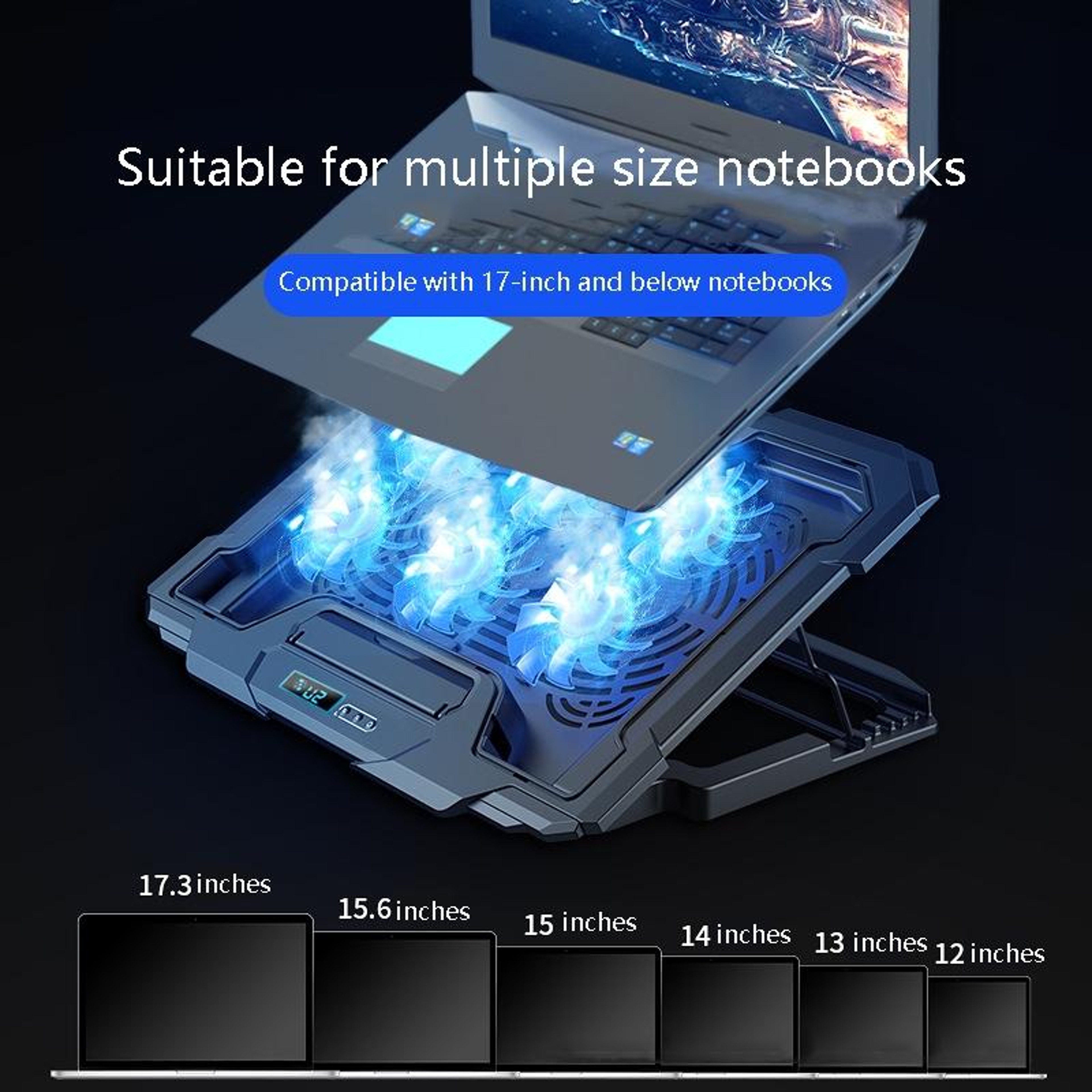 Laptop Cooling Pad with LCD Display Adjustable Speed Gaming Notebook Cooler for Up to 17 Inch Laptops – view 6