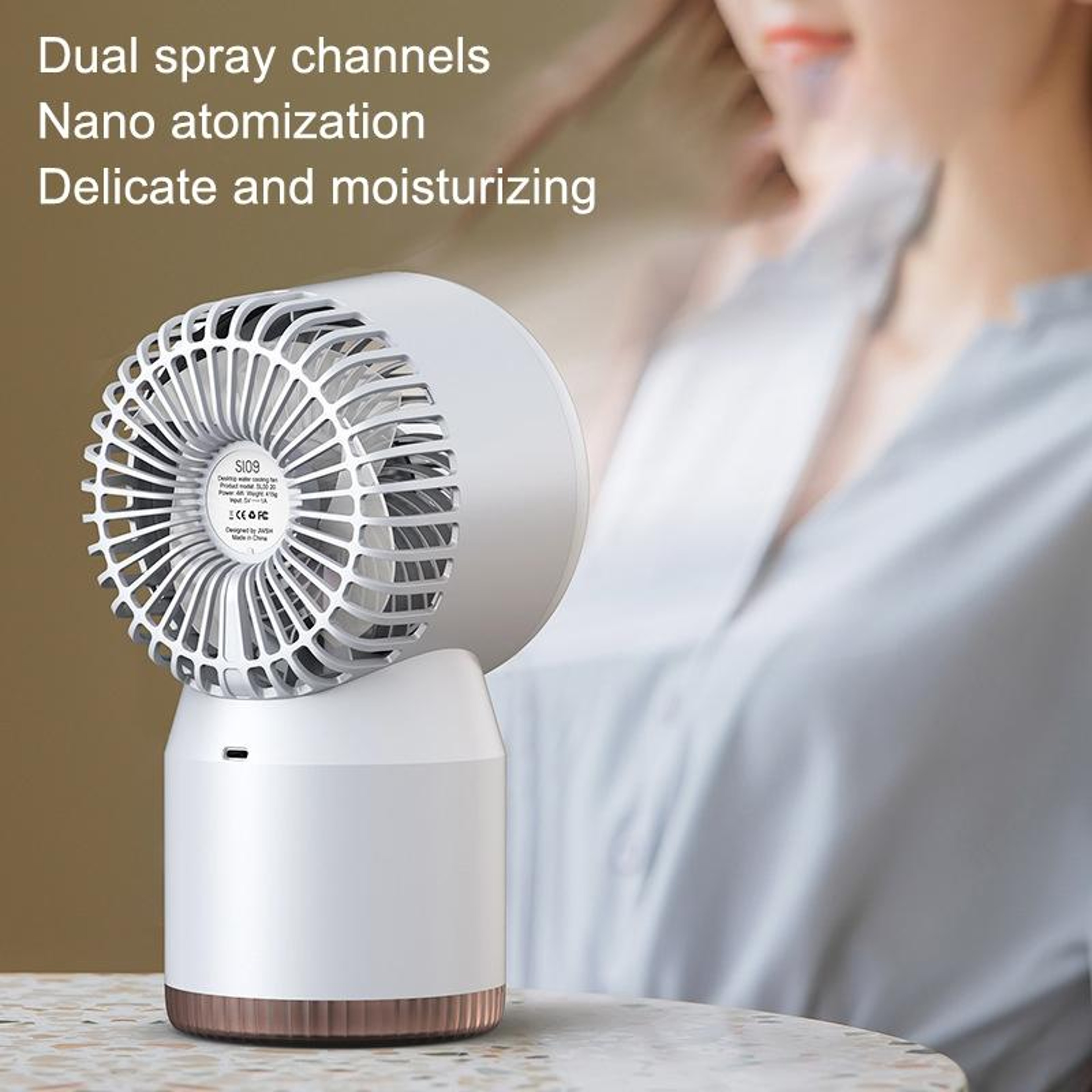 LED Display Portable Humidifier Fan USB Rechargeable Desk Fan With Mist Cooling And Night Light 4