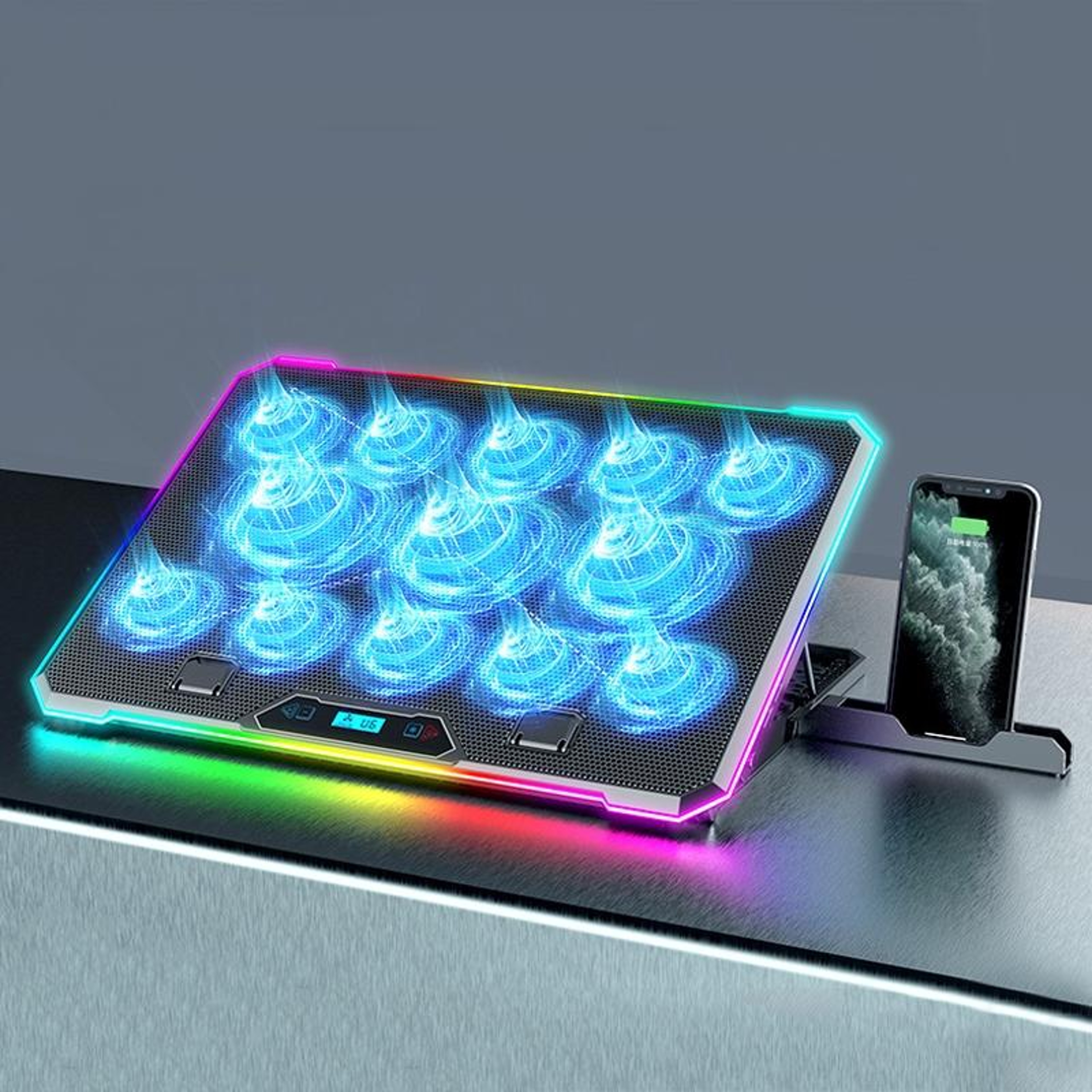 K15C Laptop Cooling Pad with RGB Lights Adjustable Laptop Cooler Stand – view 1