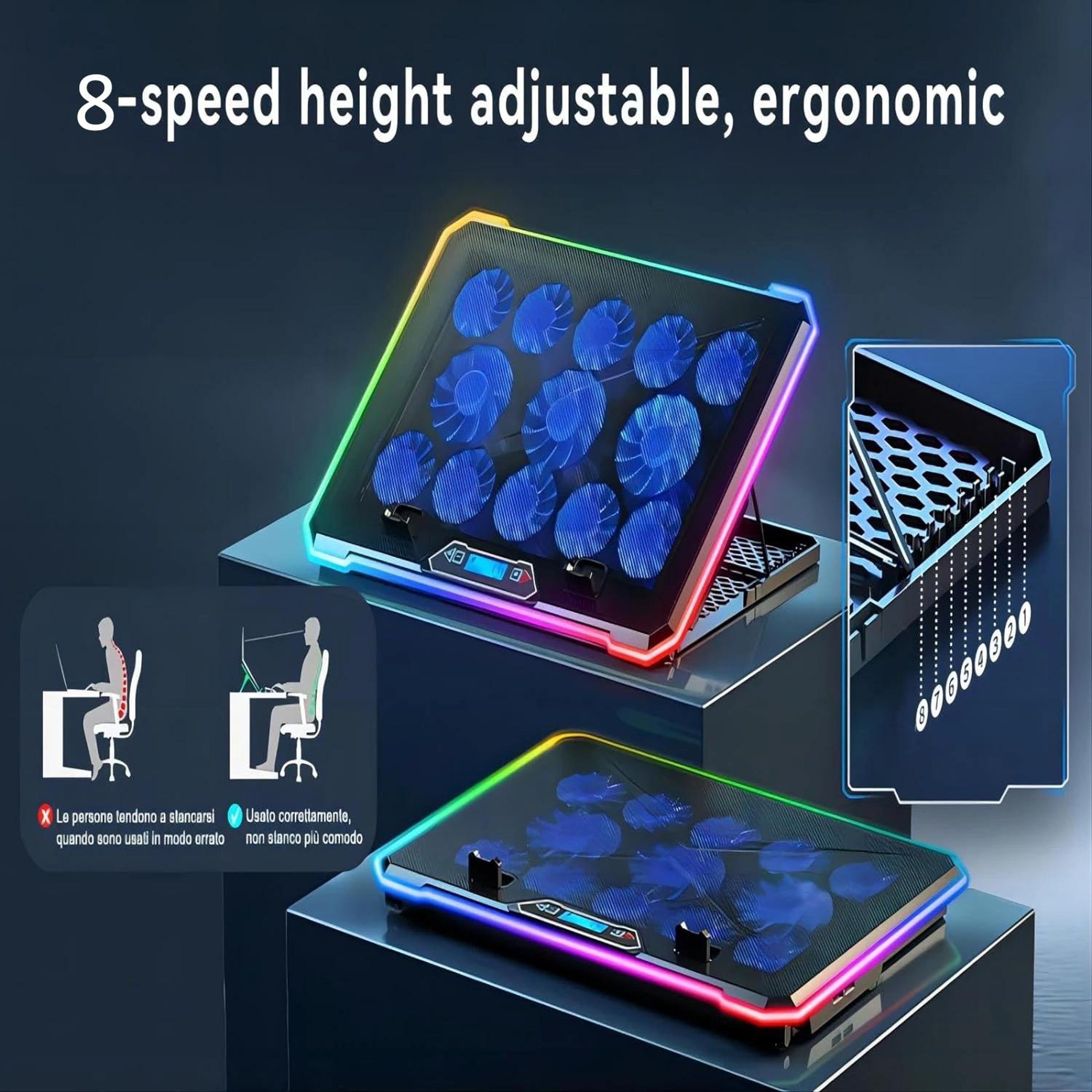 K15C Laptop Cooling Pad with RGB Lights Adjustable Laptop Cooler Stand – view 6