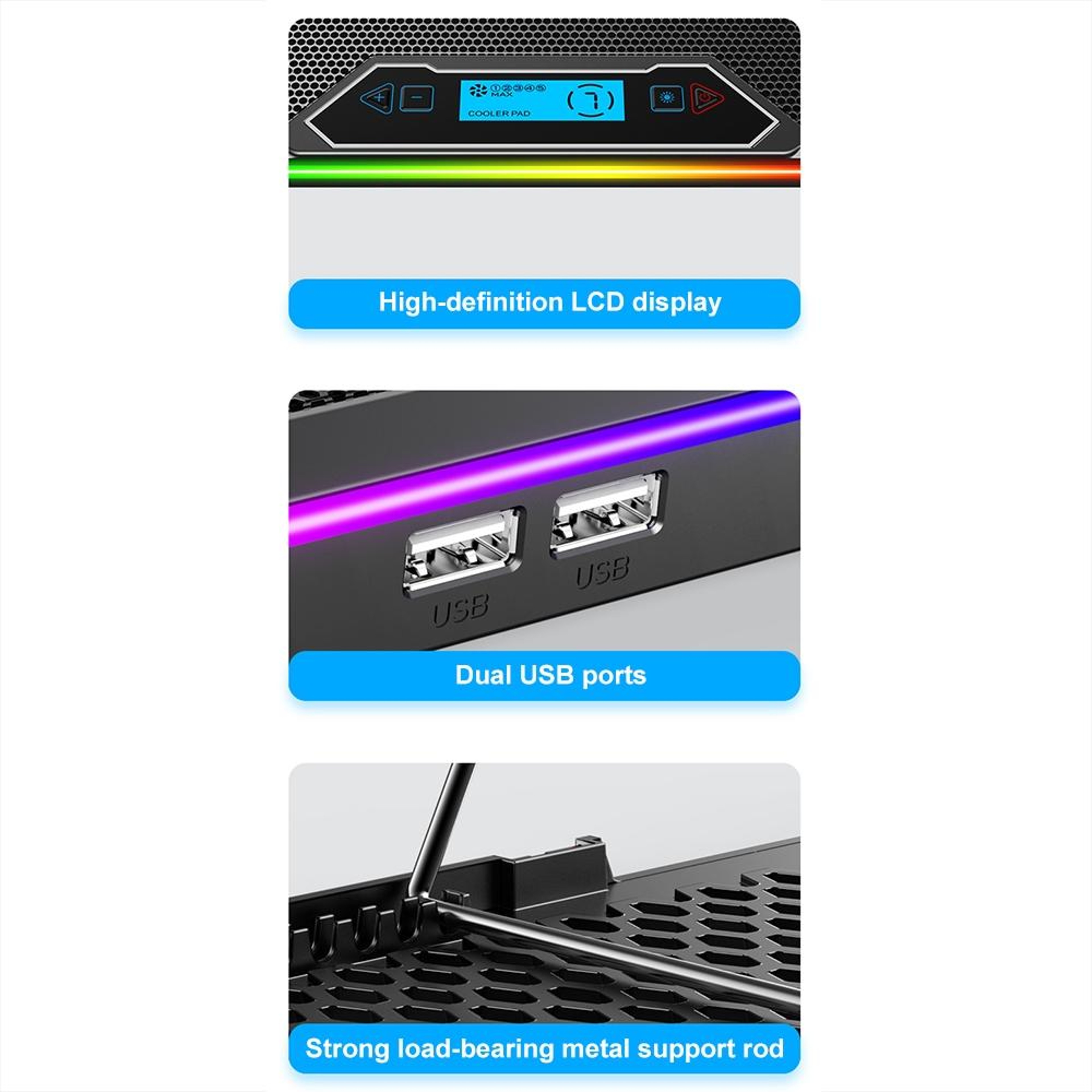 RGB Laptop Cooling Pad With 6 Fans Adjustable Laptop Stand LCD Display For Up To 18 Inch Laptops 4