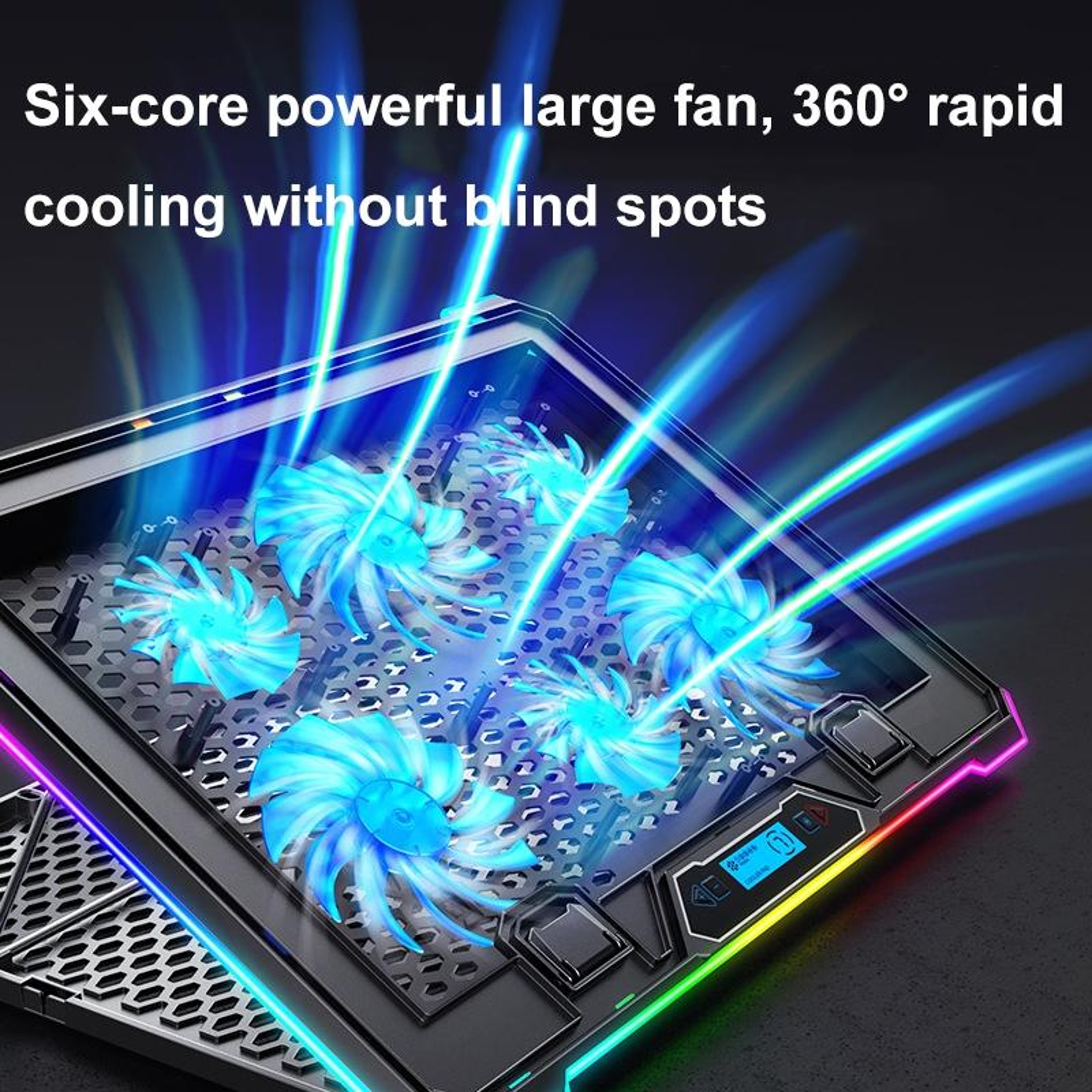 RGB Laptop Cooling Pad With 6 Fans Adjustable Laptop Stand LCD Display For Up To 18 Inch Laptops 5